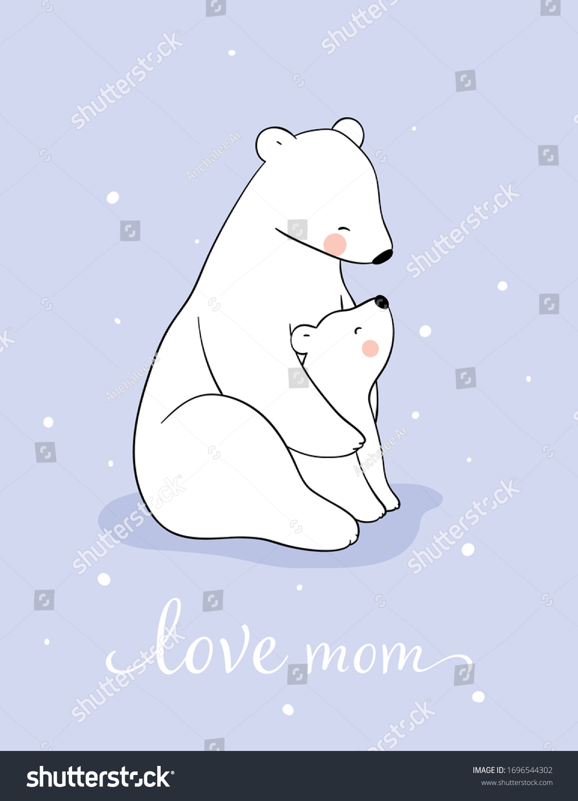 Draw Vector Mom Polar Bear Baby Stock Vector (Royalty Free) 1696544302