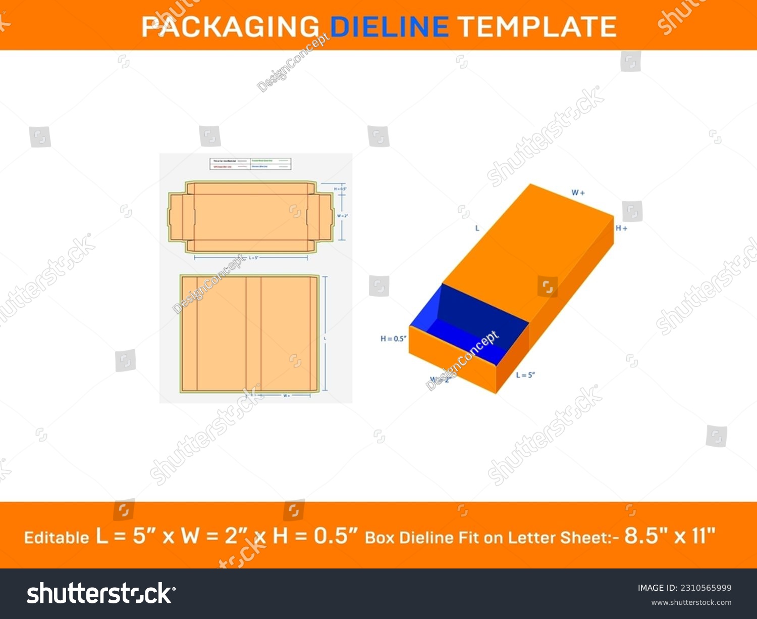 SVG of Drawer Gift box, Dieline Template, 5 x 2 x 0.5 inch, SVG, Ai, EPS, PDF, DXF,  JPG, PNG svg