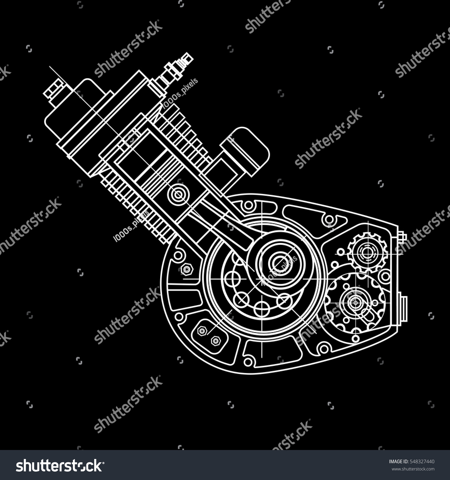 Drawing Internal Combustion Engine Isolated Section Stock Vector ...