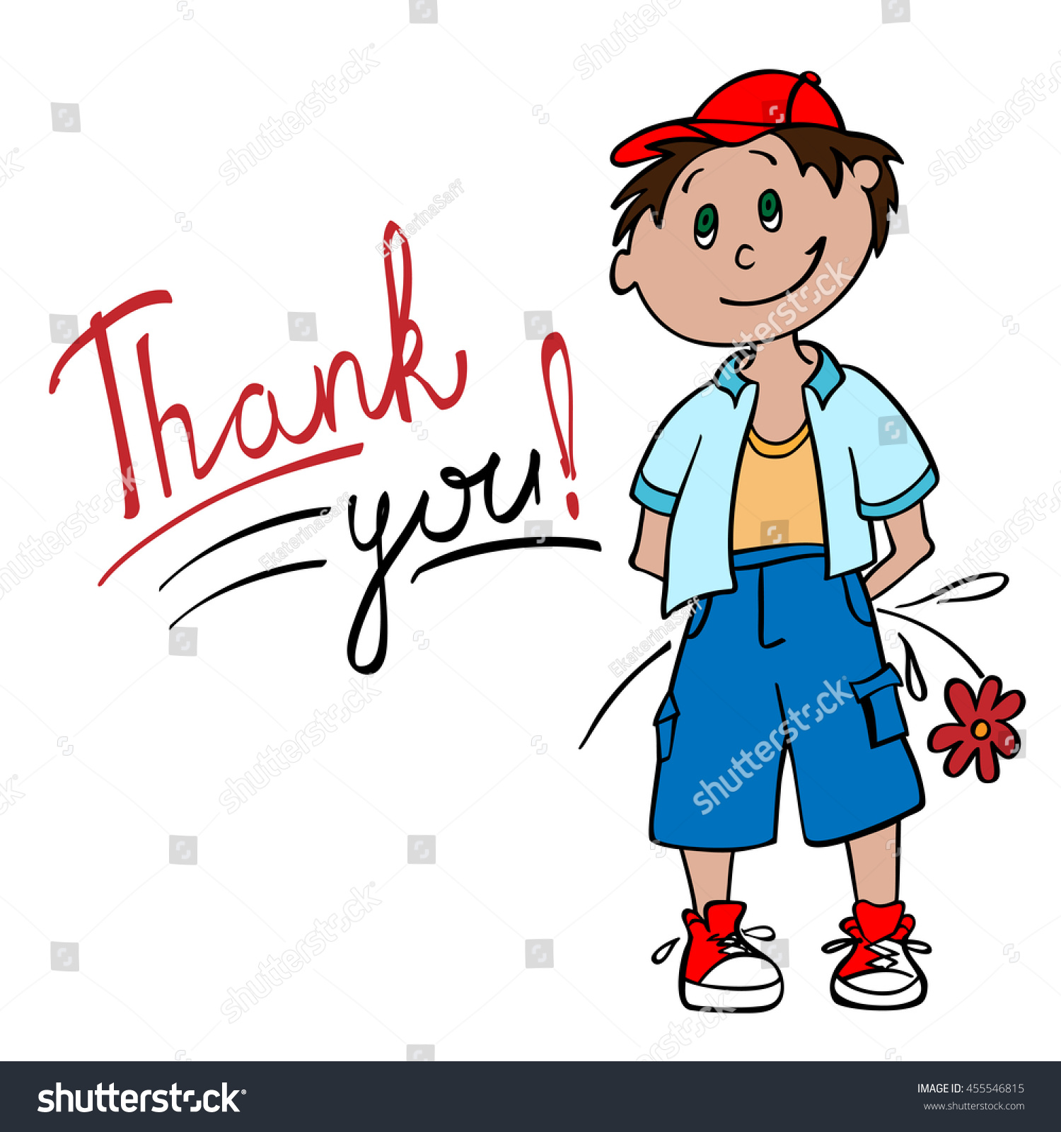 Drawing Boy Flower Says Thank You Stock Vector 455546815 - Shutterstock