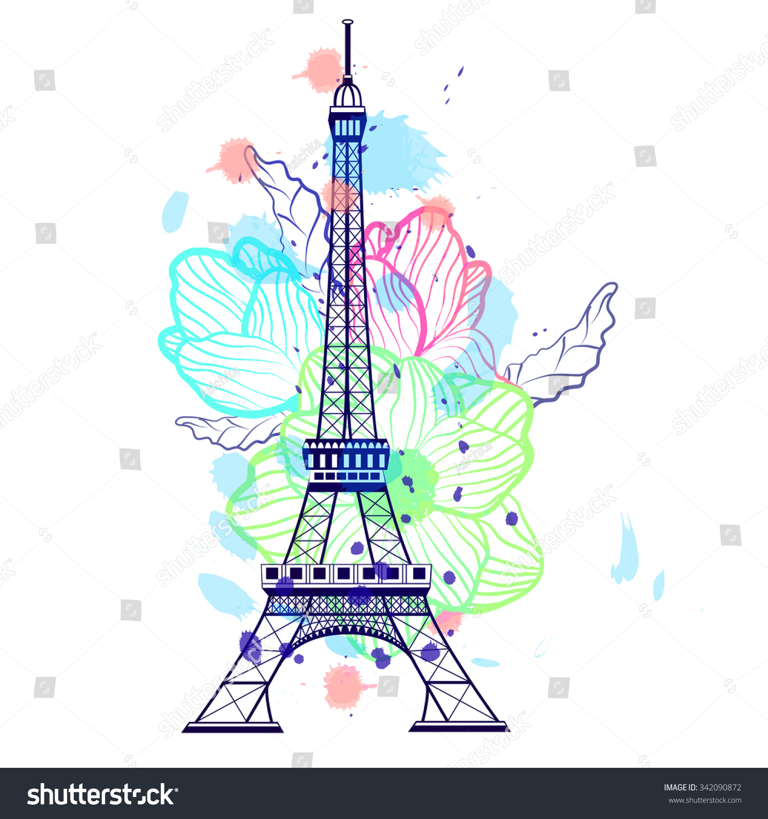 Drawing Color Eiffel Tower Paris France Stock Vector 342090872 ...