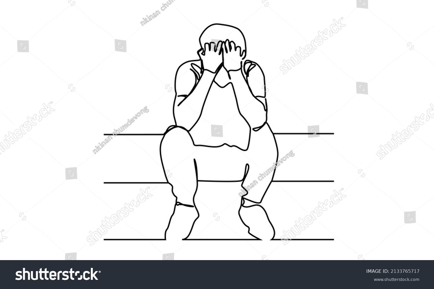 Drawing Continuous Lines People Depressed Sitting Stock Vector (Royalty ...