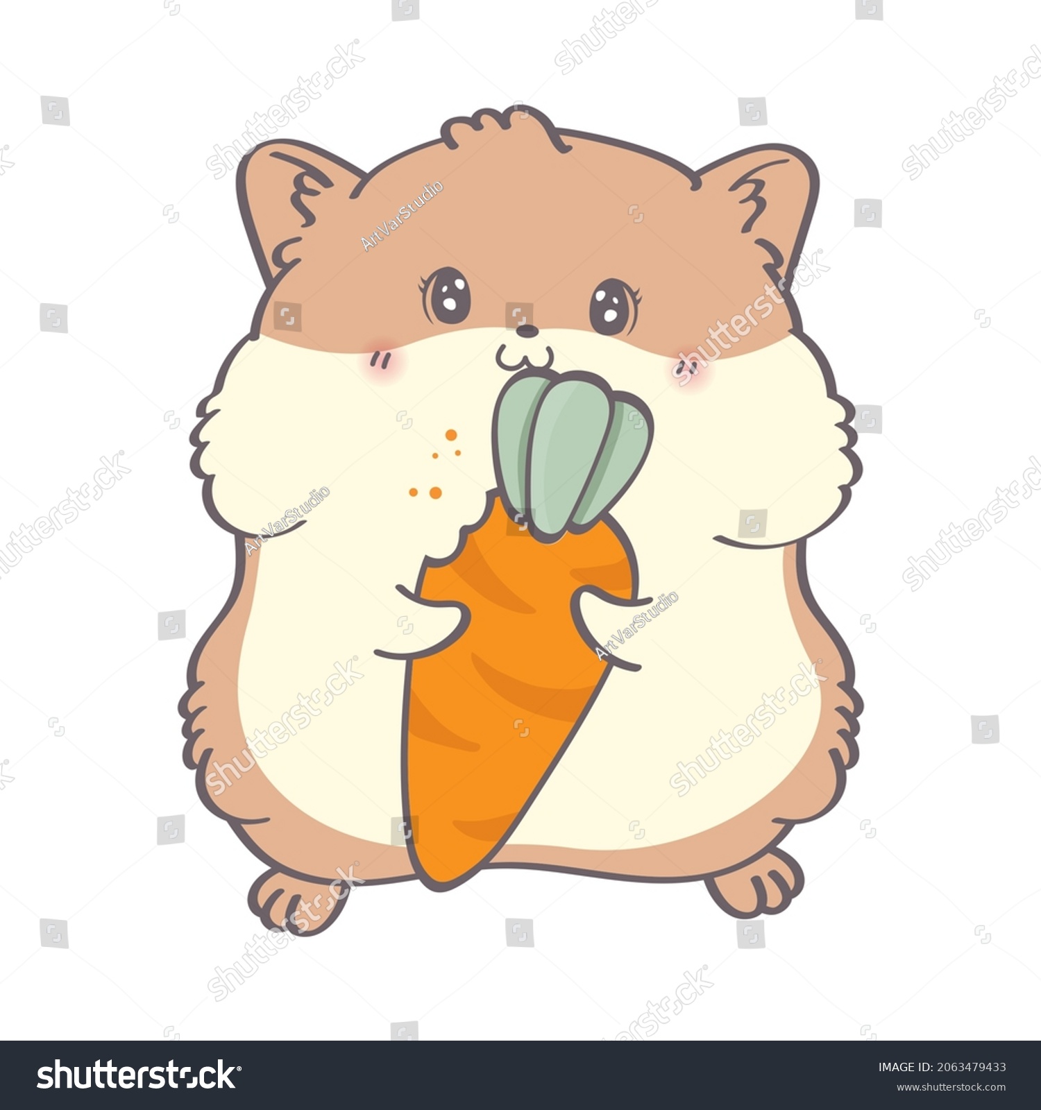 SVG of Drawing cute hamster cartoon. Hamster illustration. Surprised hamster eating orange carrot. Vector illustration of animal for nursery room decor, posters, greeting cards and party invitations. svg