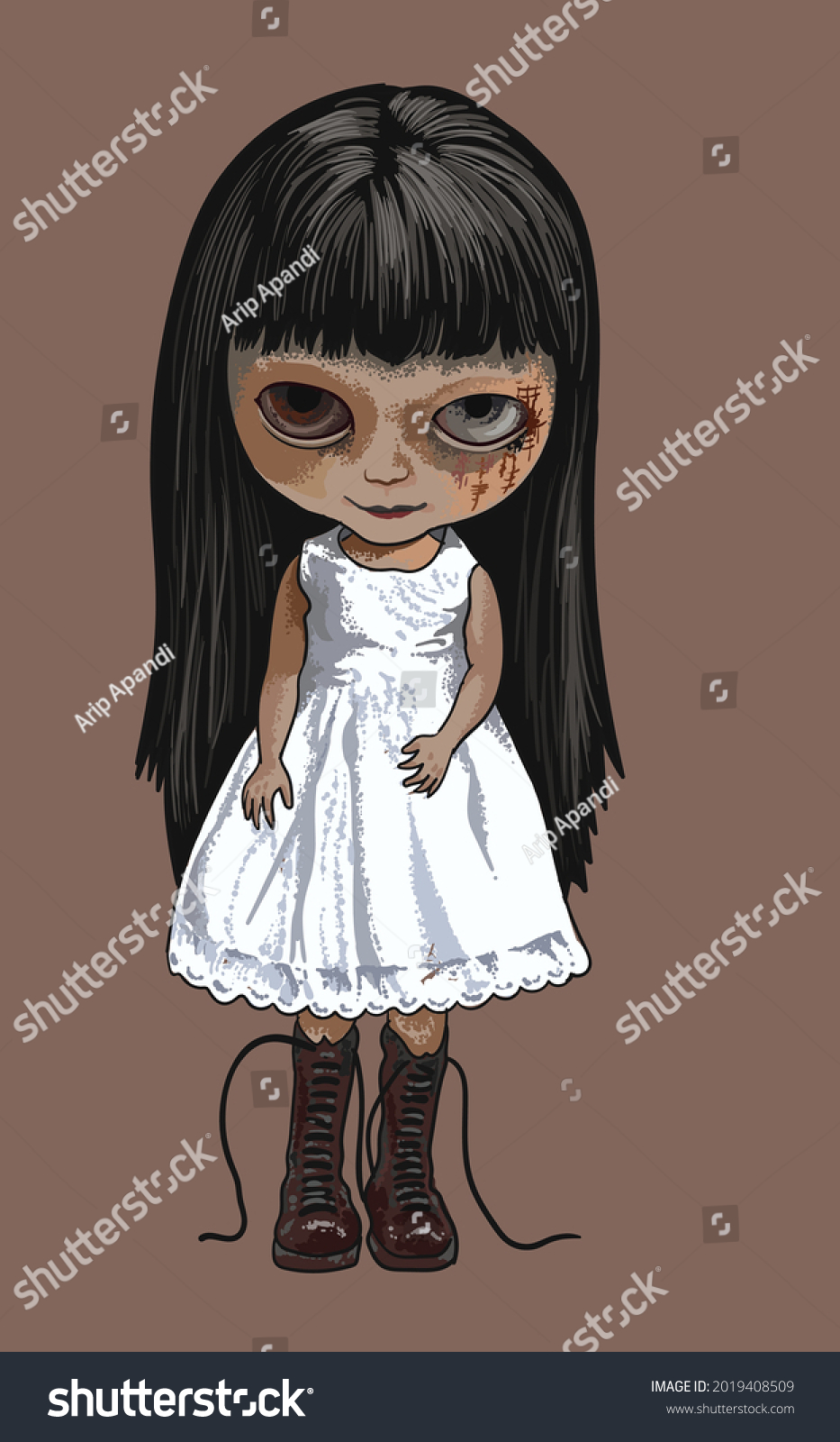 Drawing Cute Scary Doll Artillustration Vector Stock Vector (Royalty ...