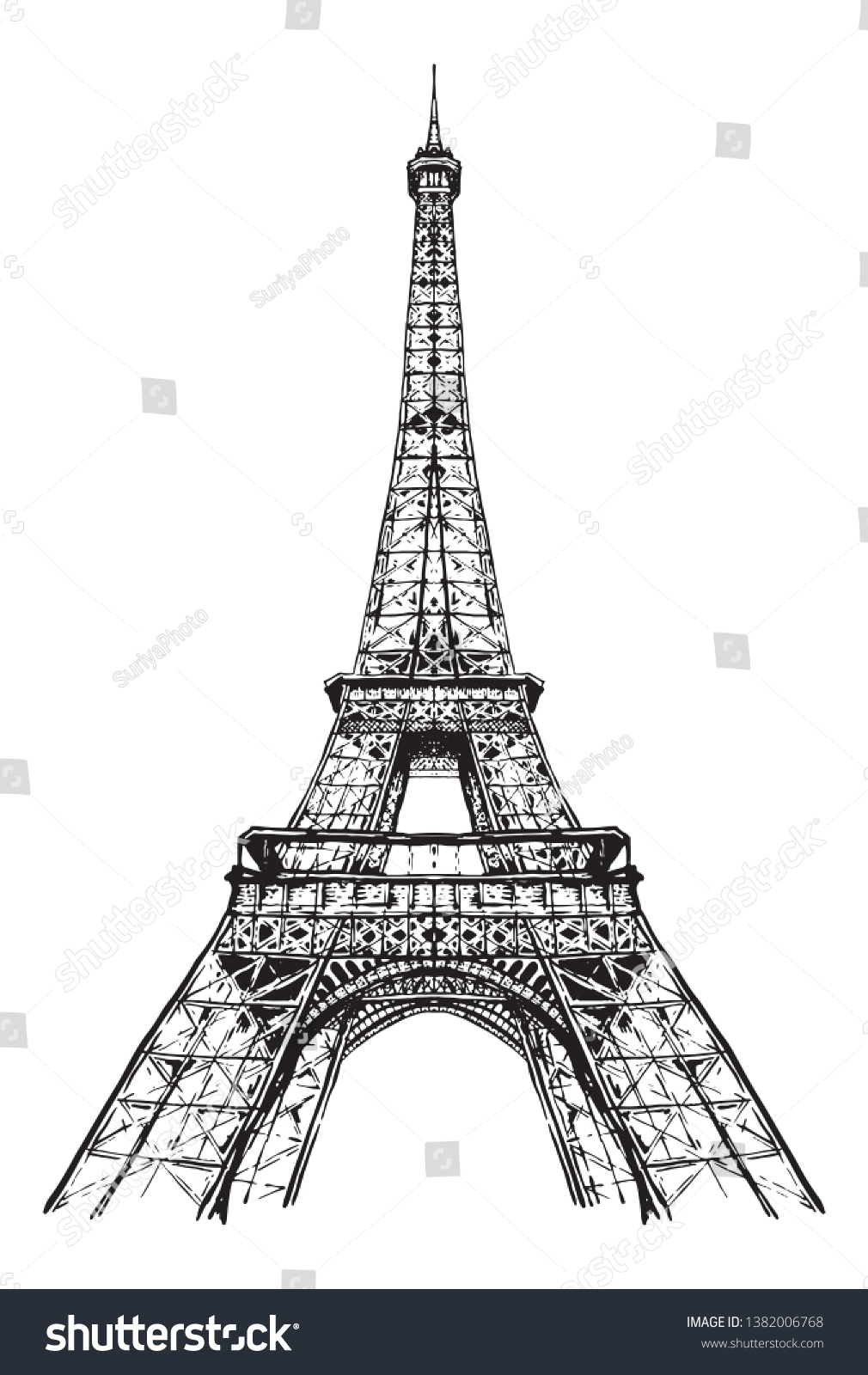 Drawing Eiffel Tower Paris France Tour Stock Vector Royalty Free 1382006768