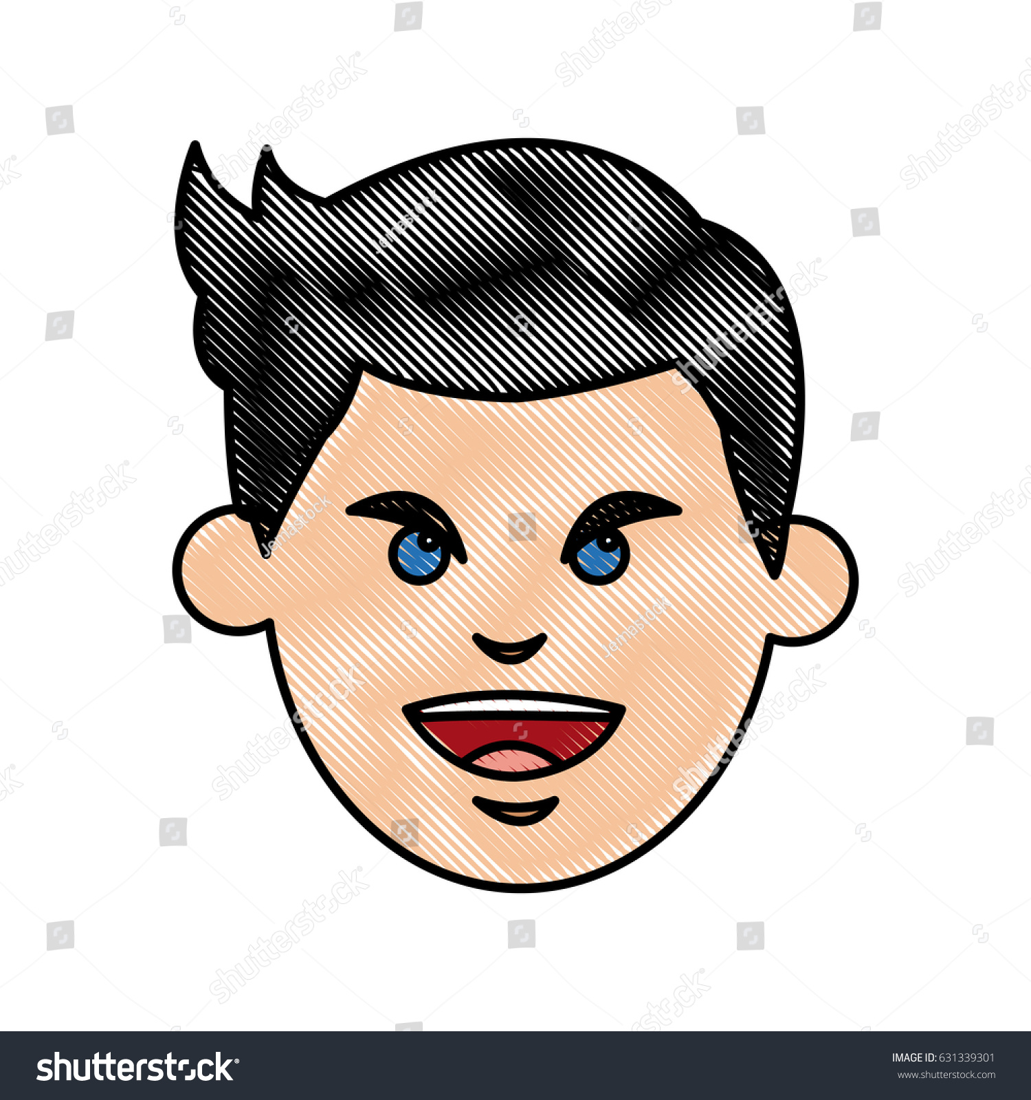 Drawing Face Man Black Hair Blue Stock Vektorgrafik
