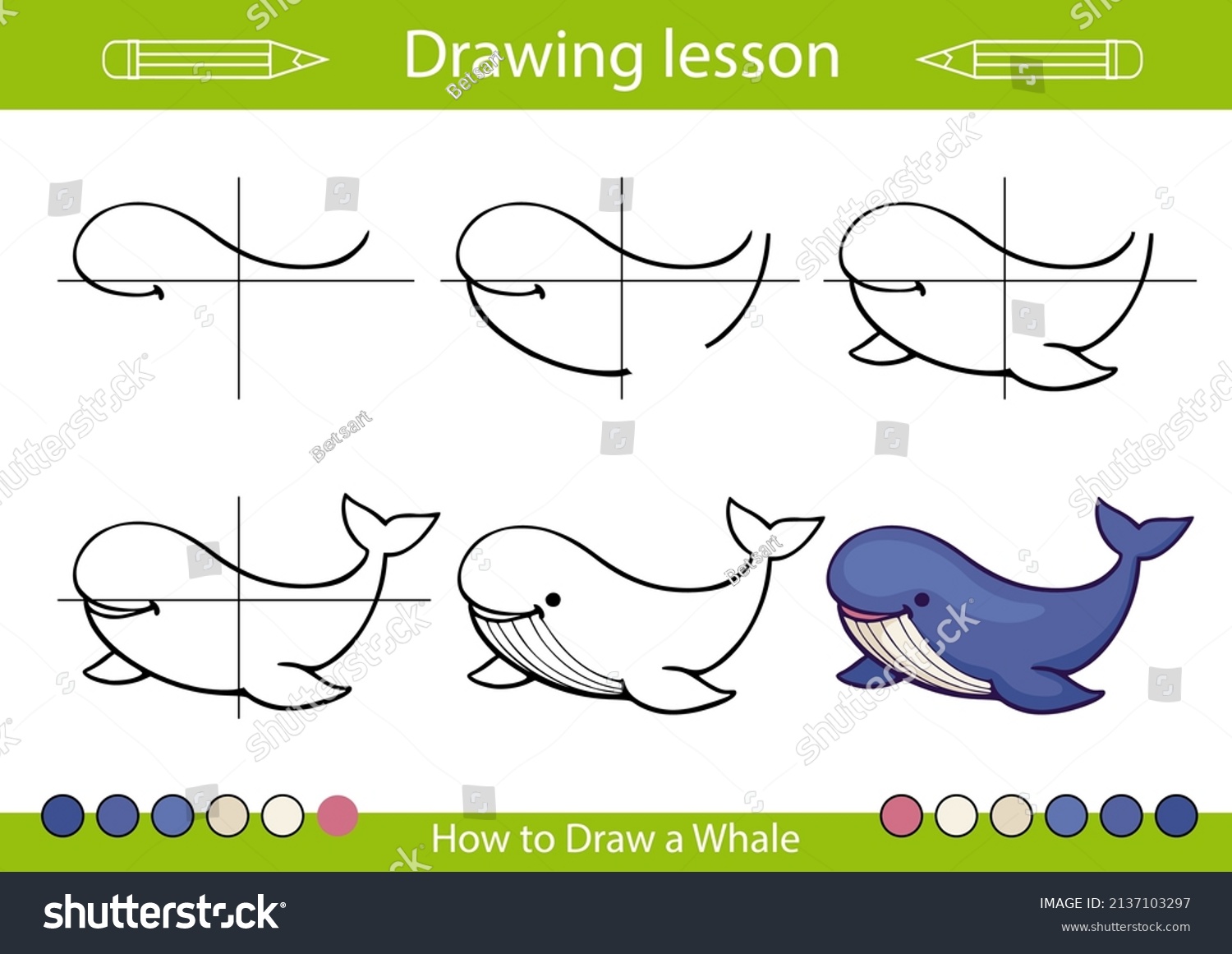 Drawing Lesson Whale How Draw Children Stock Vector (Royalty Free ...