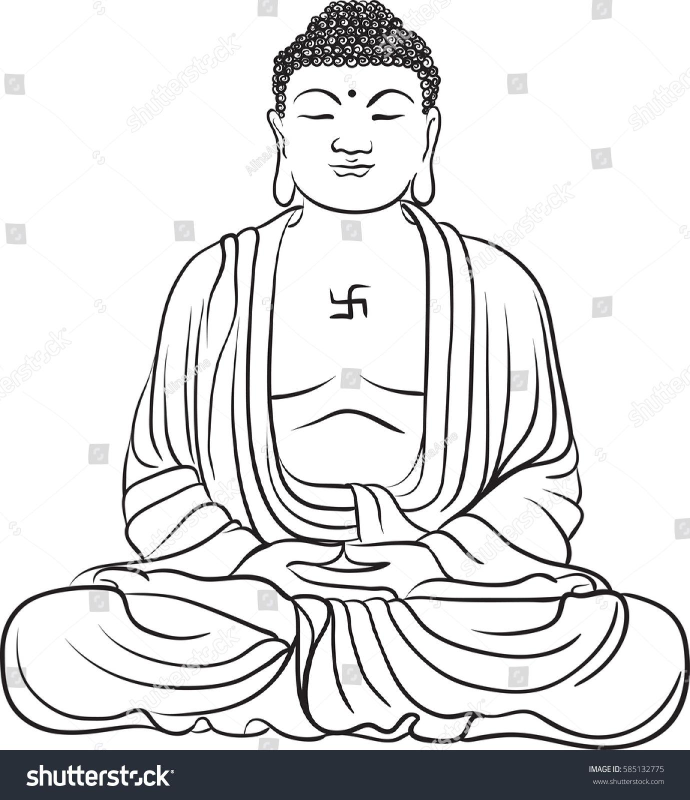 Drawing Buddha Statue Art Vector Illustration Stock Vector (Royalty