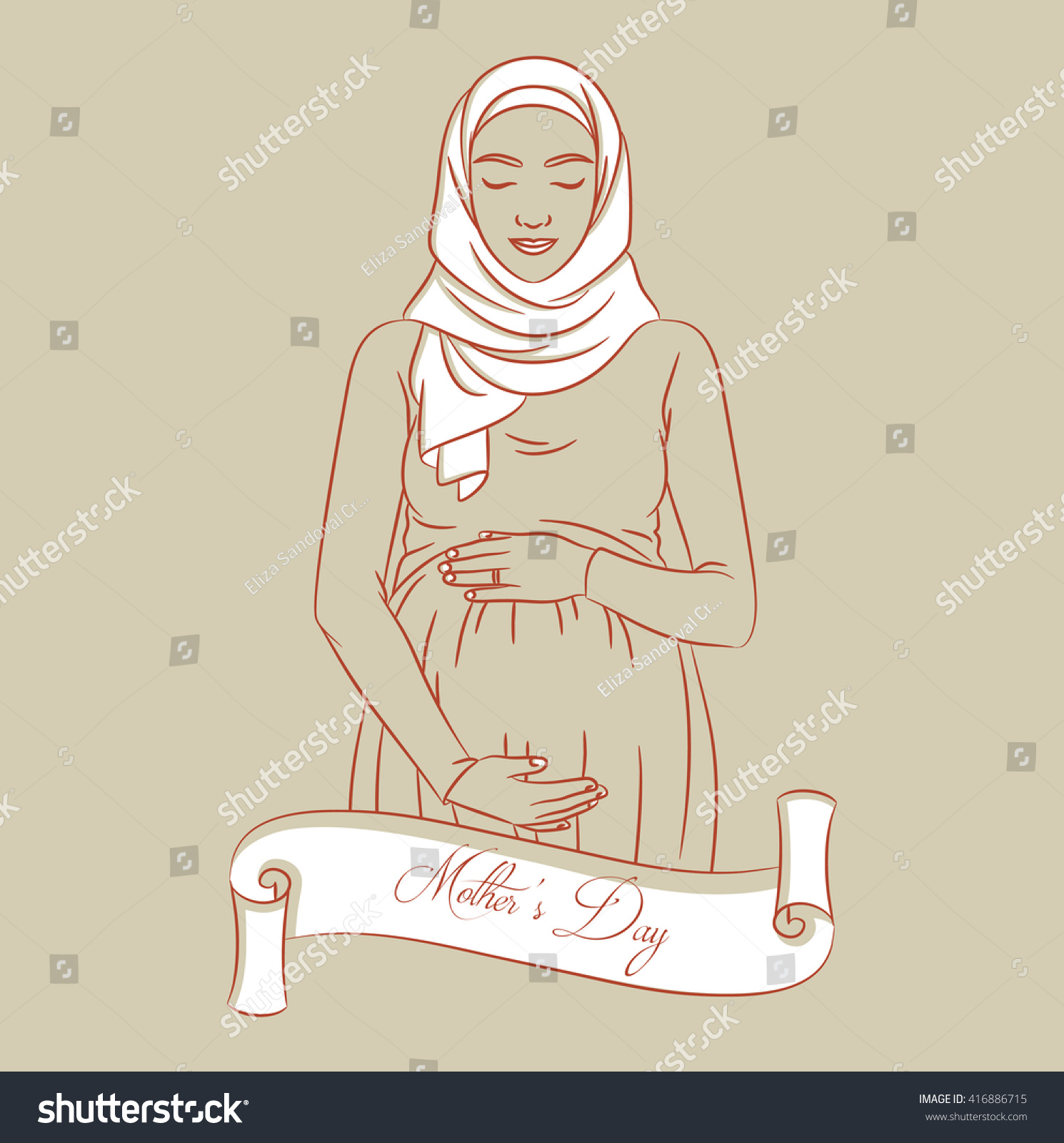 Drawing Pregnant Woman Hijab Against Scroll Stock Vector (Royalty Free ...