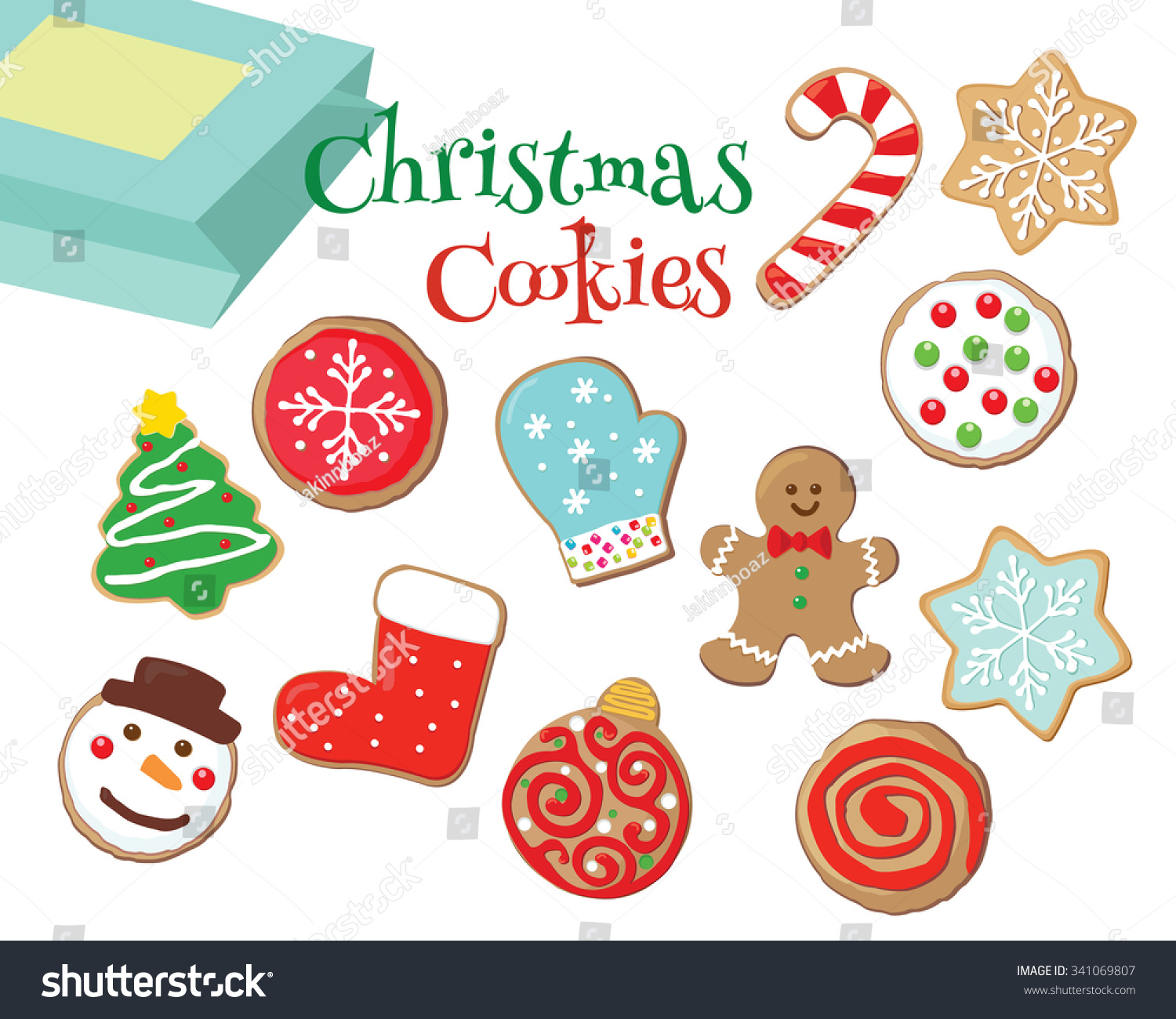 Drawing Colorful Christmas Cookies Isolated White Stock Vector ...