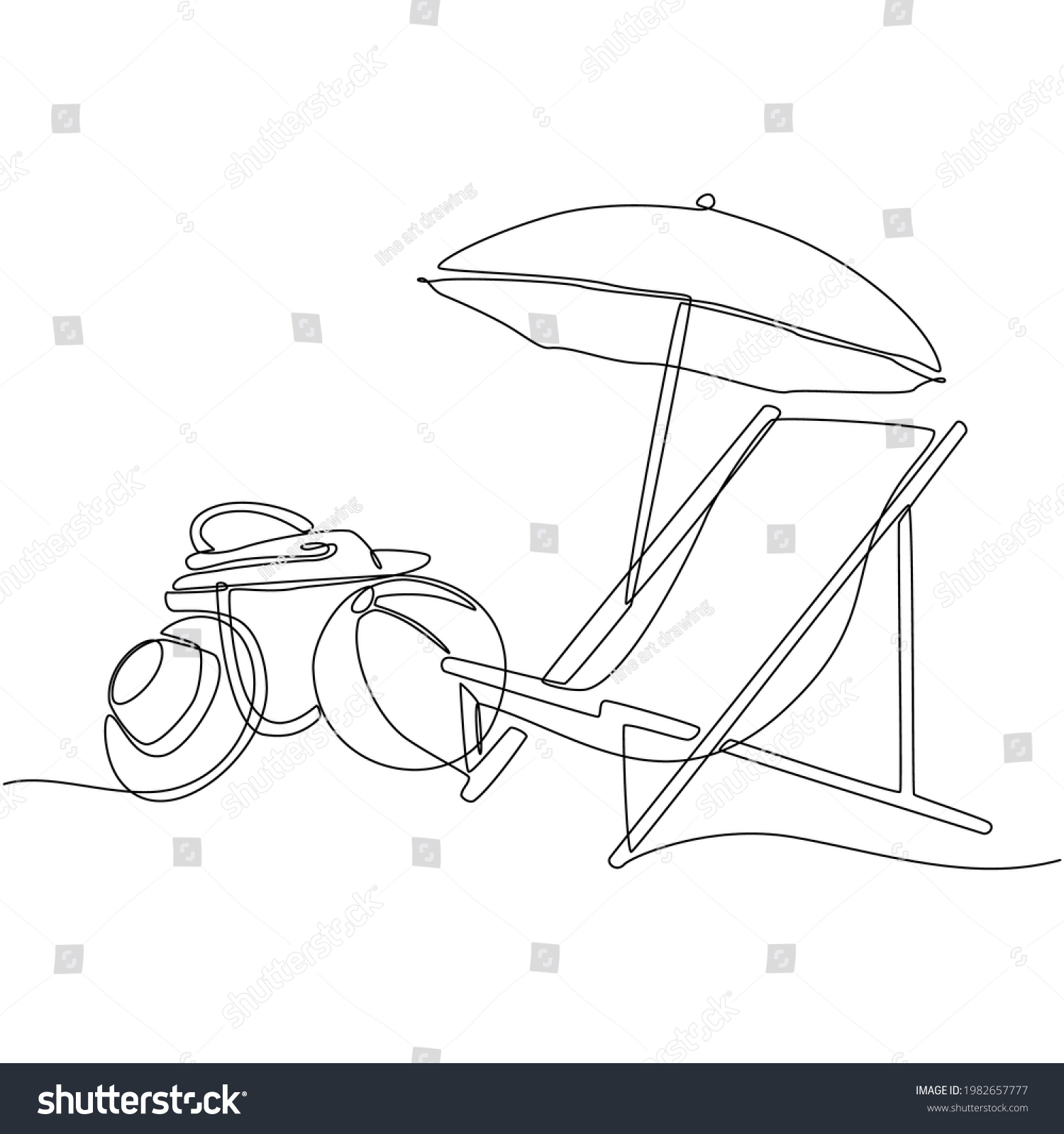 Drawing Continuous Outline Beach Umbrella Chair Stock Vector (Royalty ...