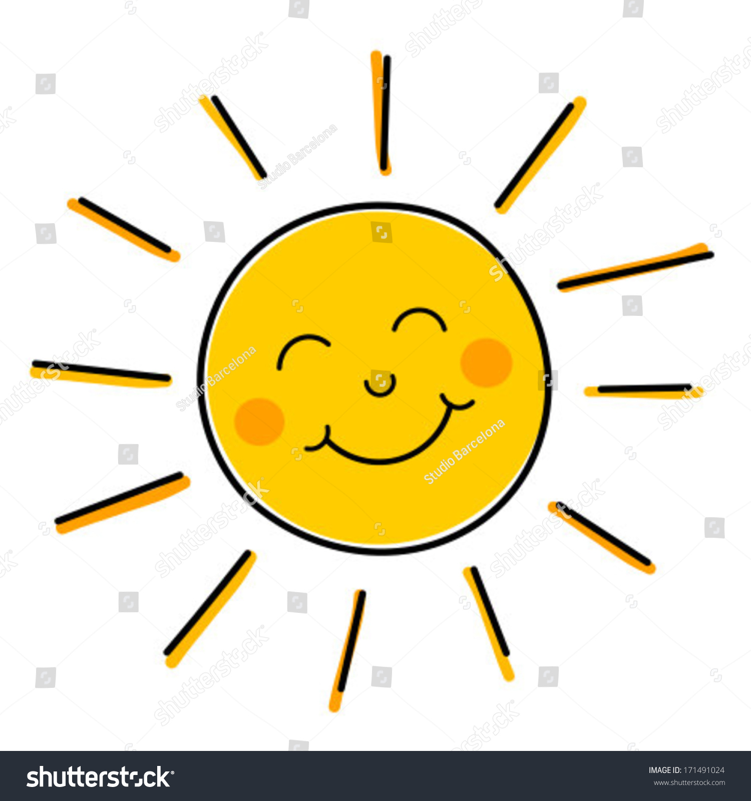 Drawing Happy Smiling Sun Vector Illustration Stock Vector 171491024