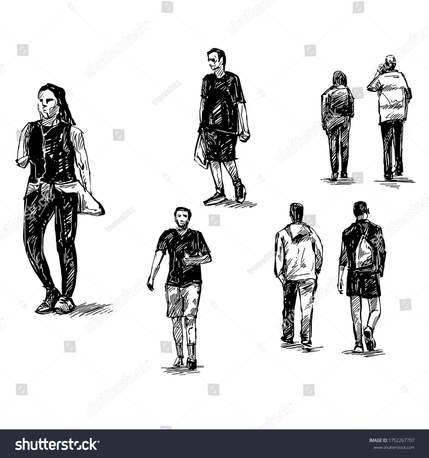 Drawing People Walking Public Space Stock Vector (Royalty Free ...