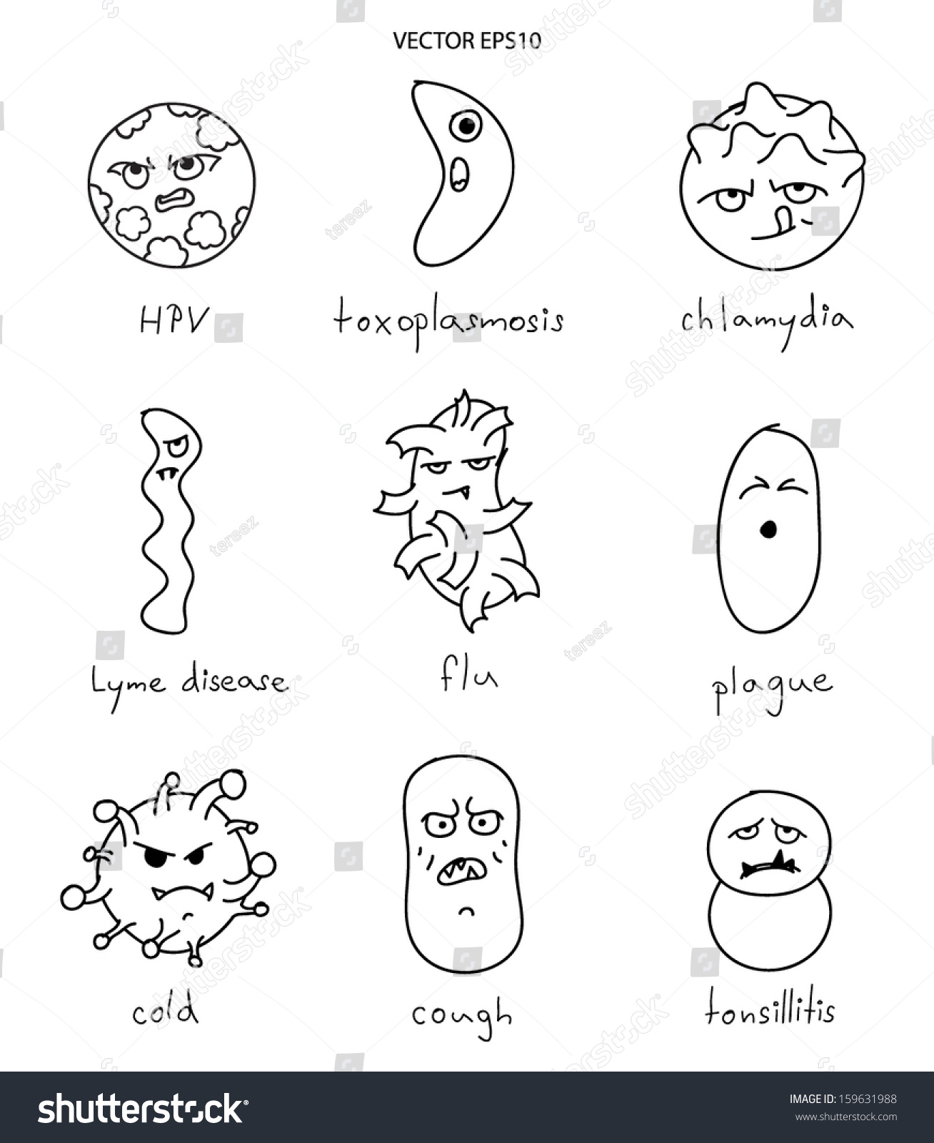 Drawing Of Viruses Causing Diseases Vector 159631988 Shutterstock