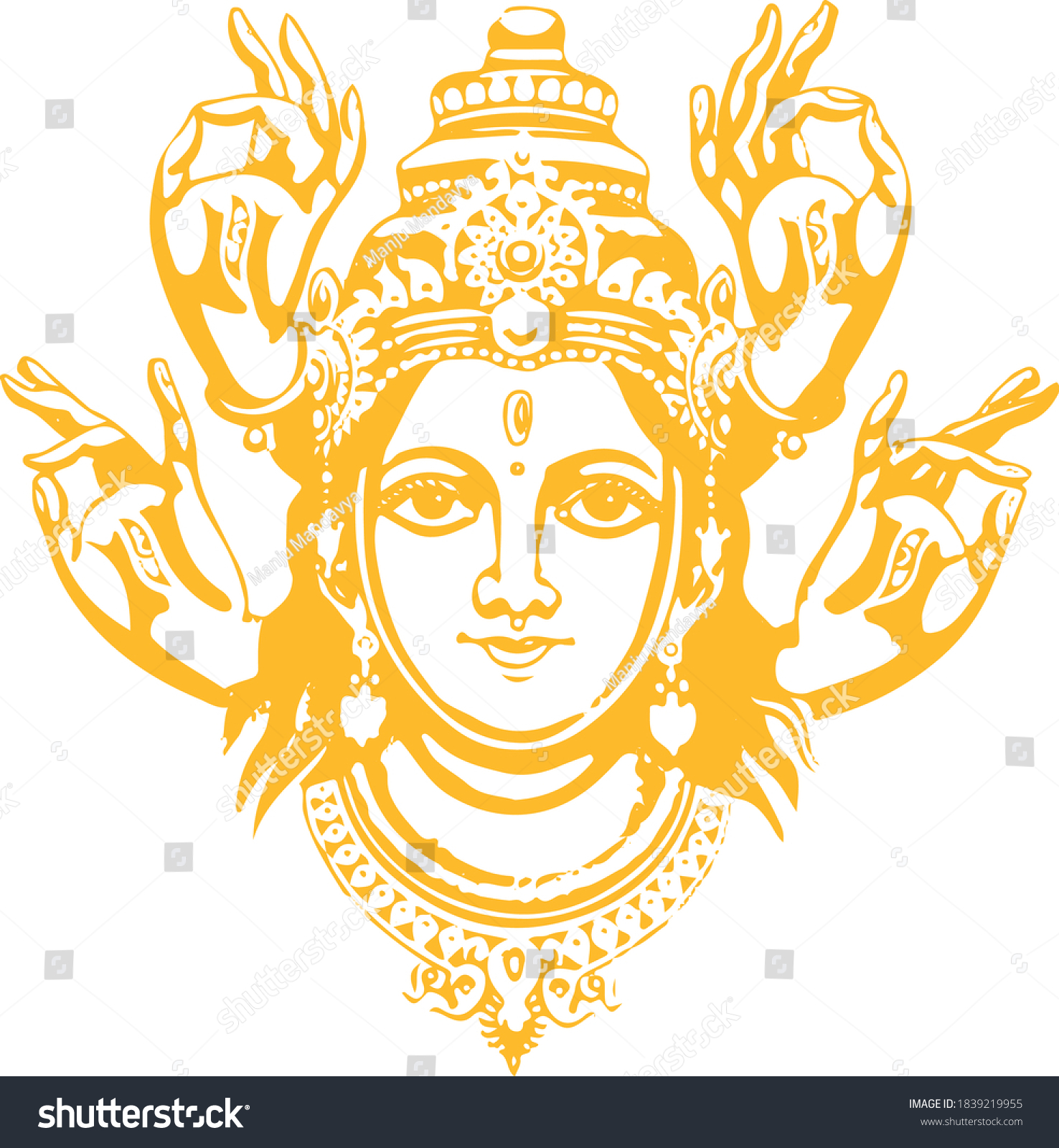 Drawing Sketch Goddess Chamundi Durga Maa Stock Vector (Royalty Free ...