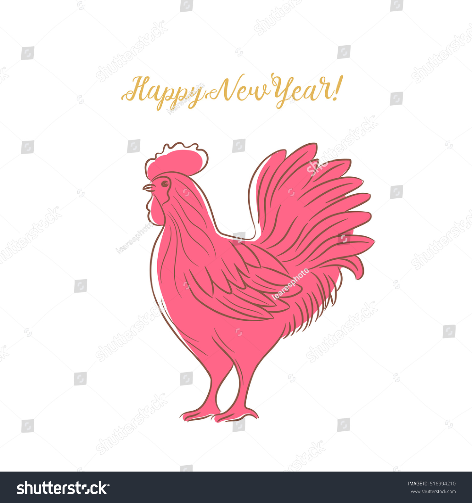 SVG of Drawing red rooster. Design Happy New Year greeting card. Cock, bantam, cock-a-doodle-doo illustration svg