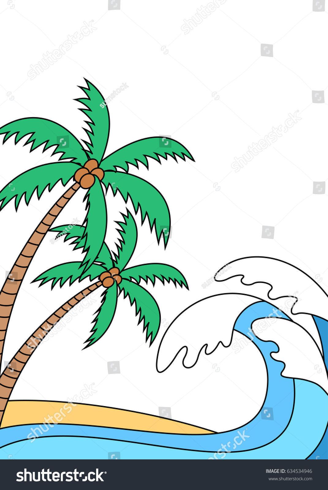 Drawing Style Illustration Palm Trees Ocean Stock Vector Royalty Free