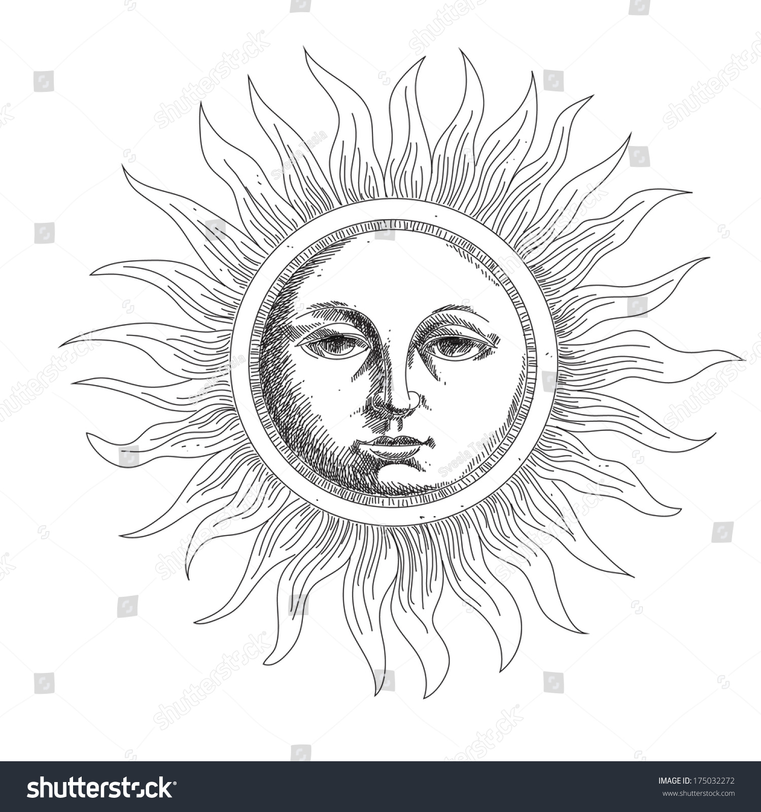 Drawing Sun Stylized Engraving Stock Vector 175032272 - Shutterstock