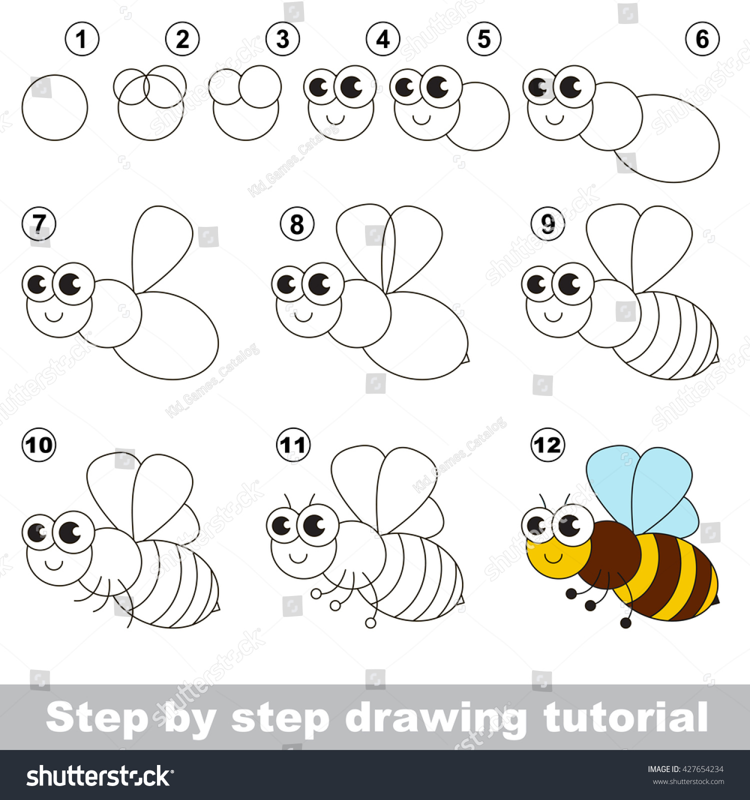 Drawing Tutorial Children Easy Educational Kid Stock Vector (Royalty