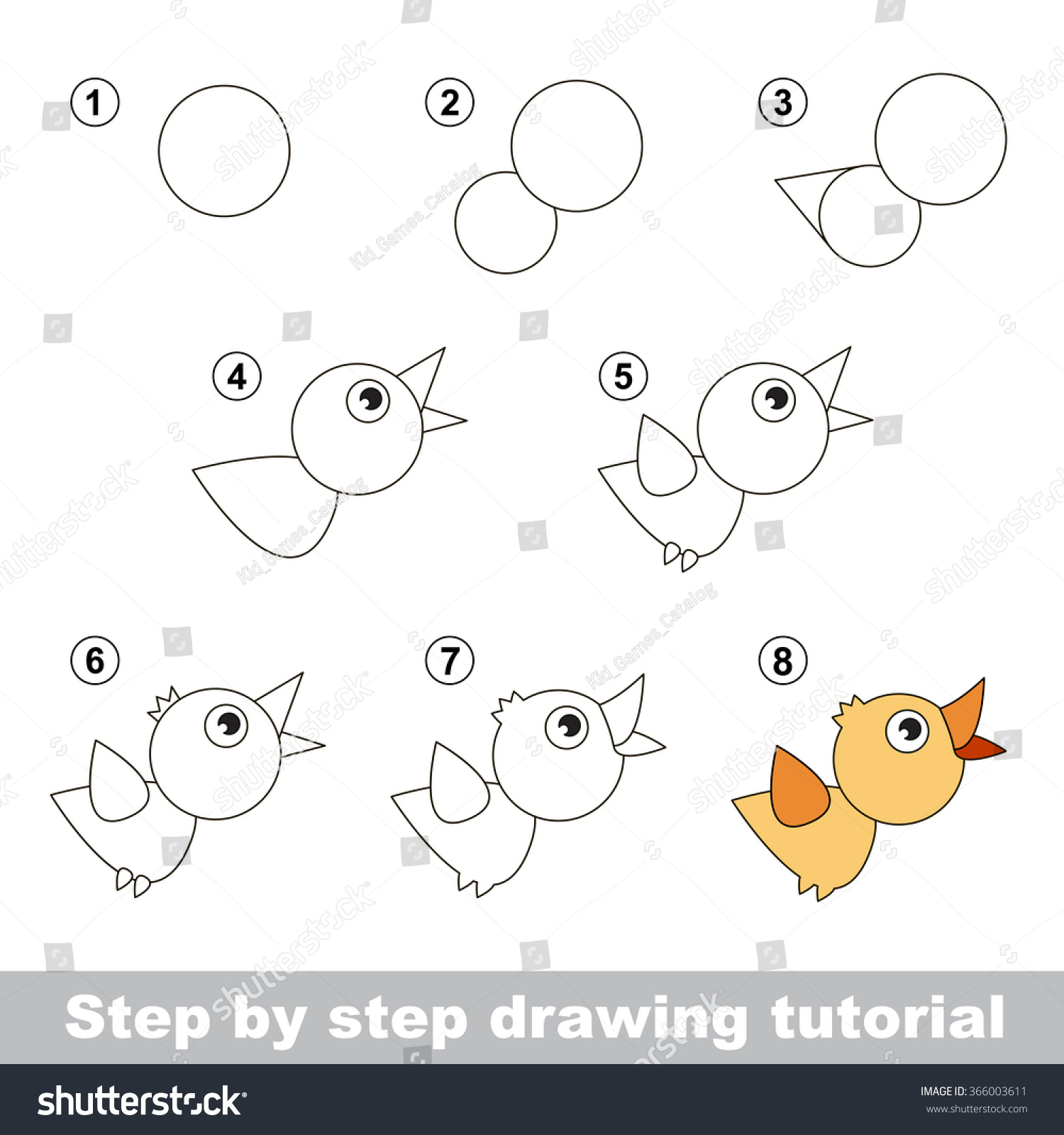 Drawing Tutorial How Draw Bird Stock Vector 366003611 - Shutterstock