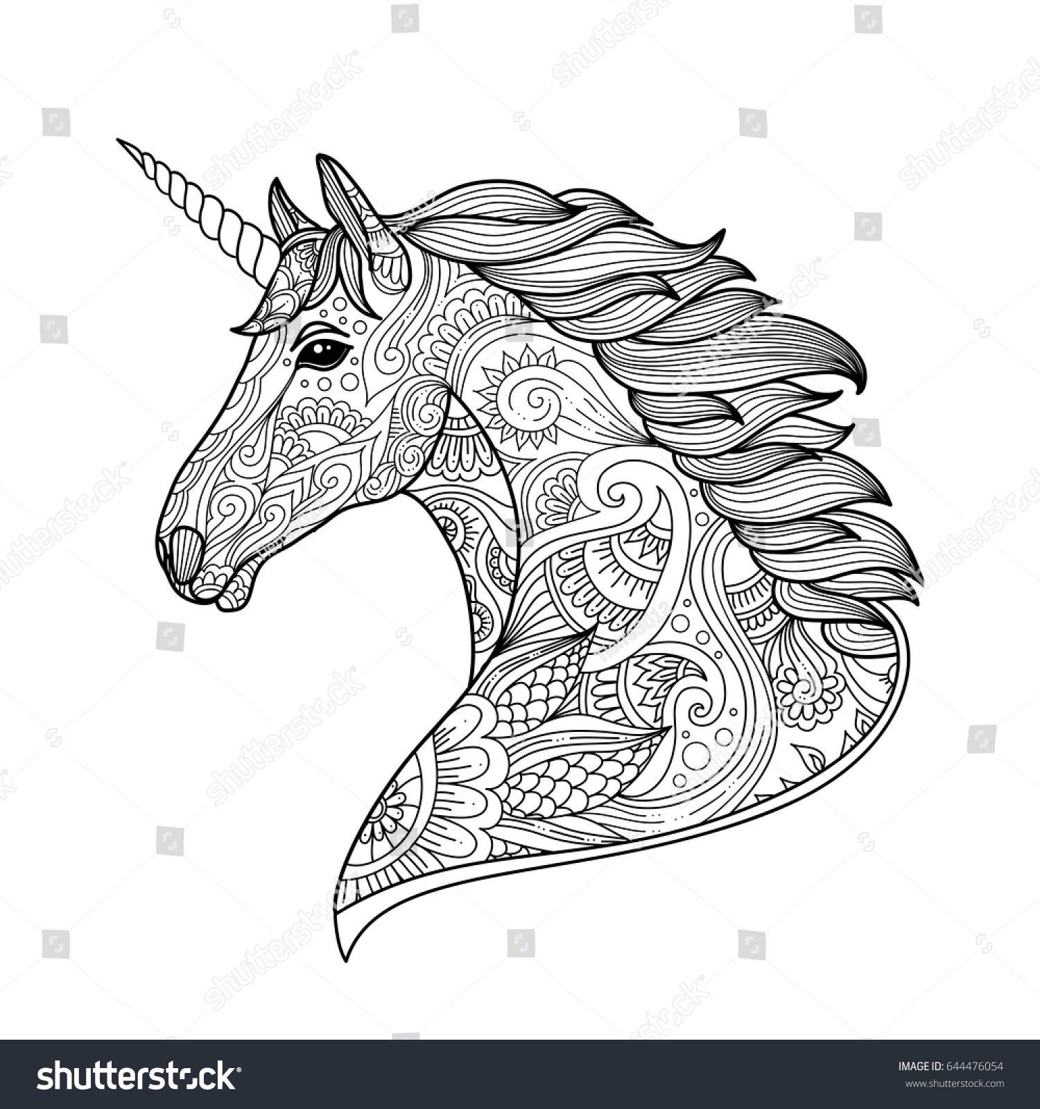 Drawing Unicorn Zentangle Style Coloring Book Stock Vector ...