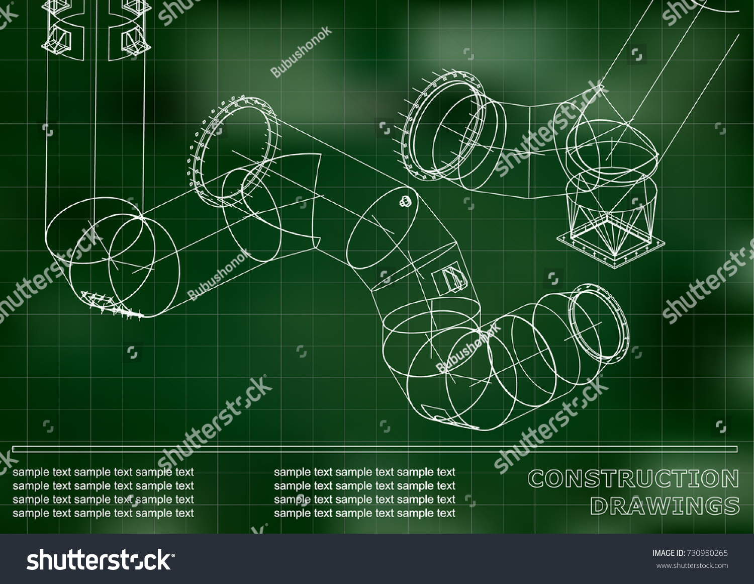 Drawings of steel structures. Pipes and pipe. 3d blueprint of structures. Cover,