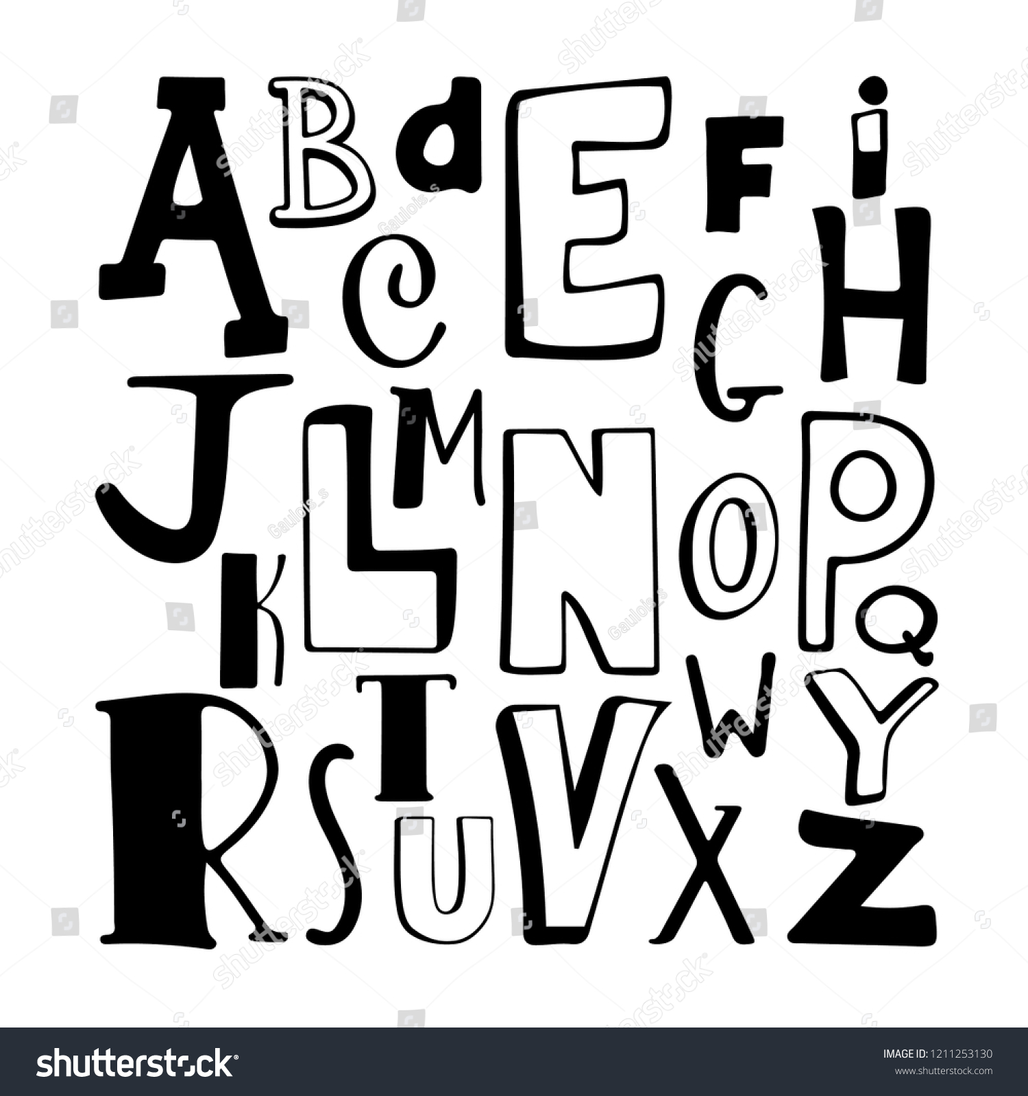 Drawn Alphabet Cartoon Font On White Stock Vector (Royalty Free) 1211253130