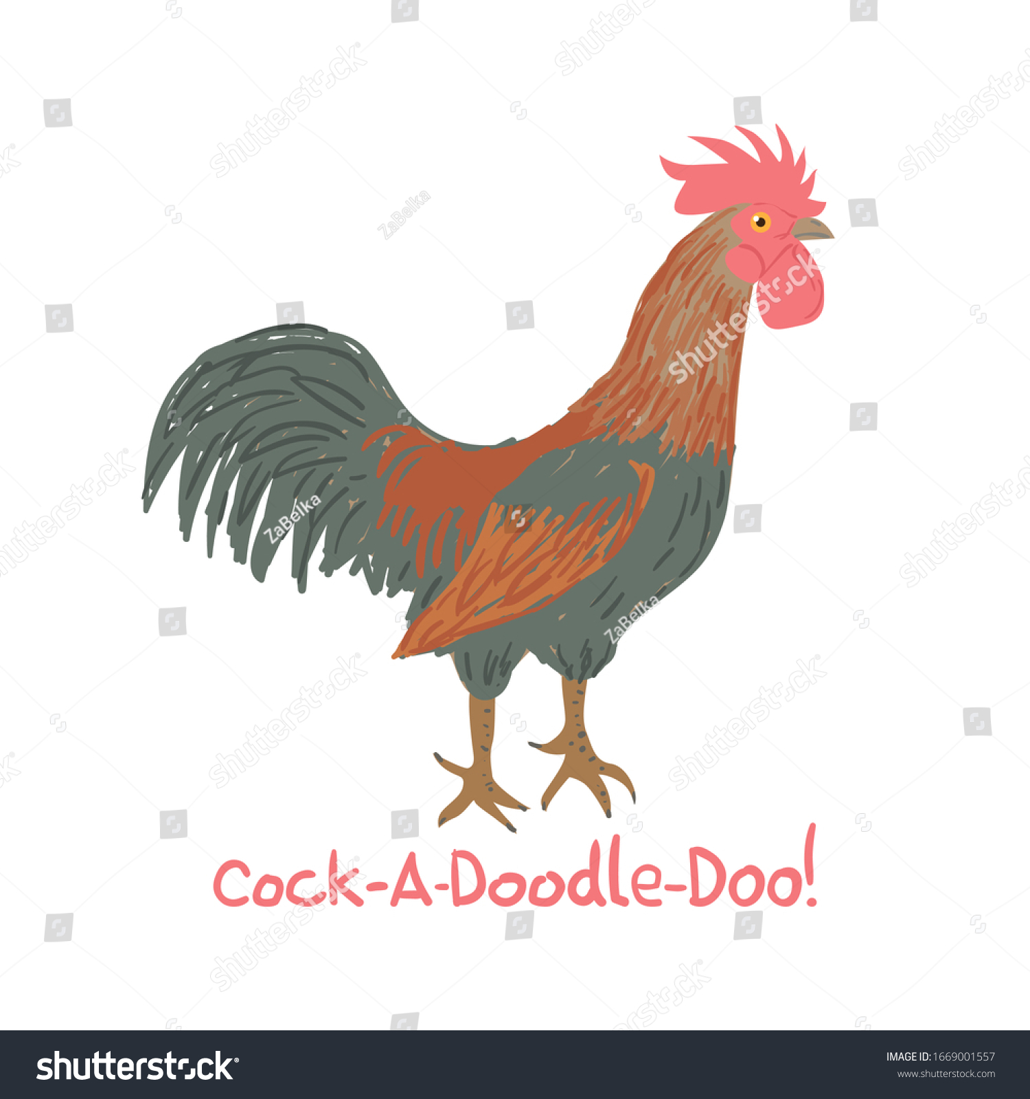 SVG of Drawn cartoon rooster with text Cock-A-Doodle-Doo! Childish tee shirt print. svg
