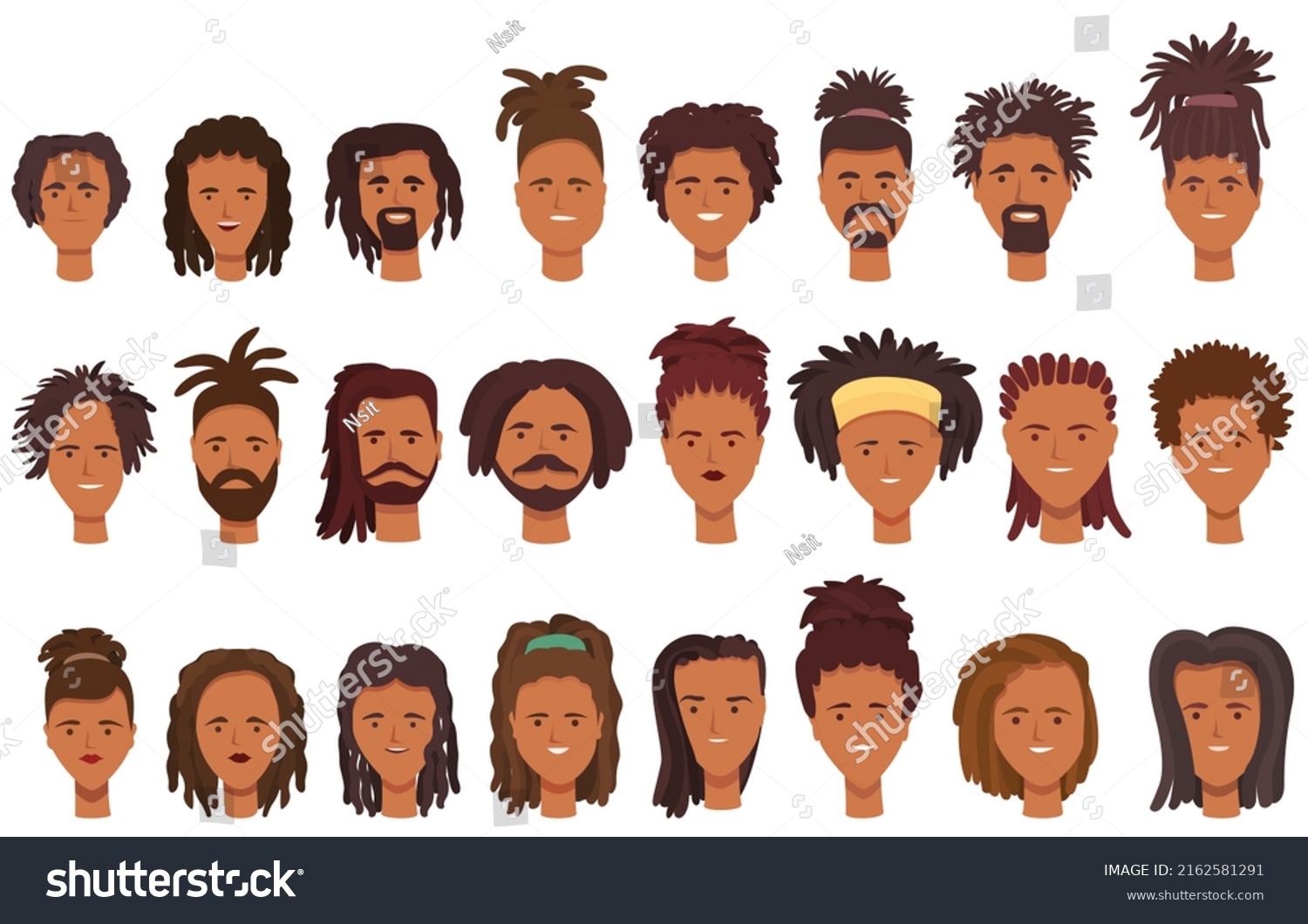 SVG of Dreadlocks icons set cartoon vector. African fashion. Adult character svg