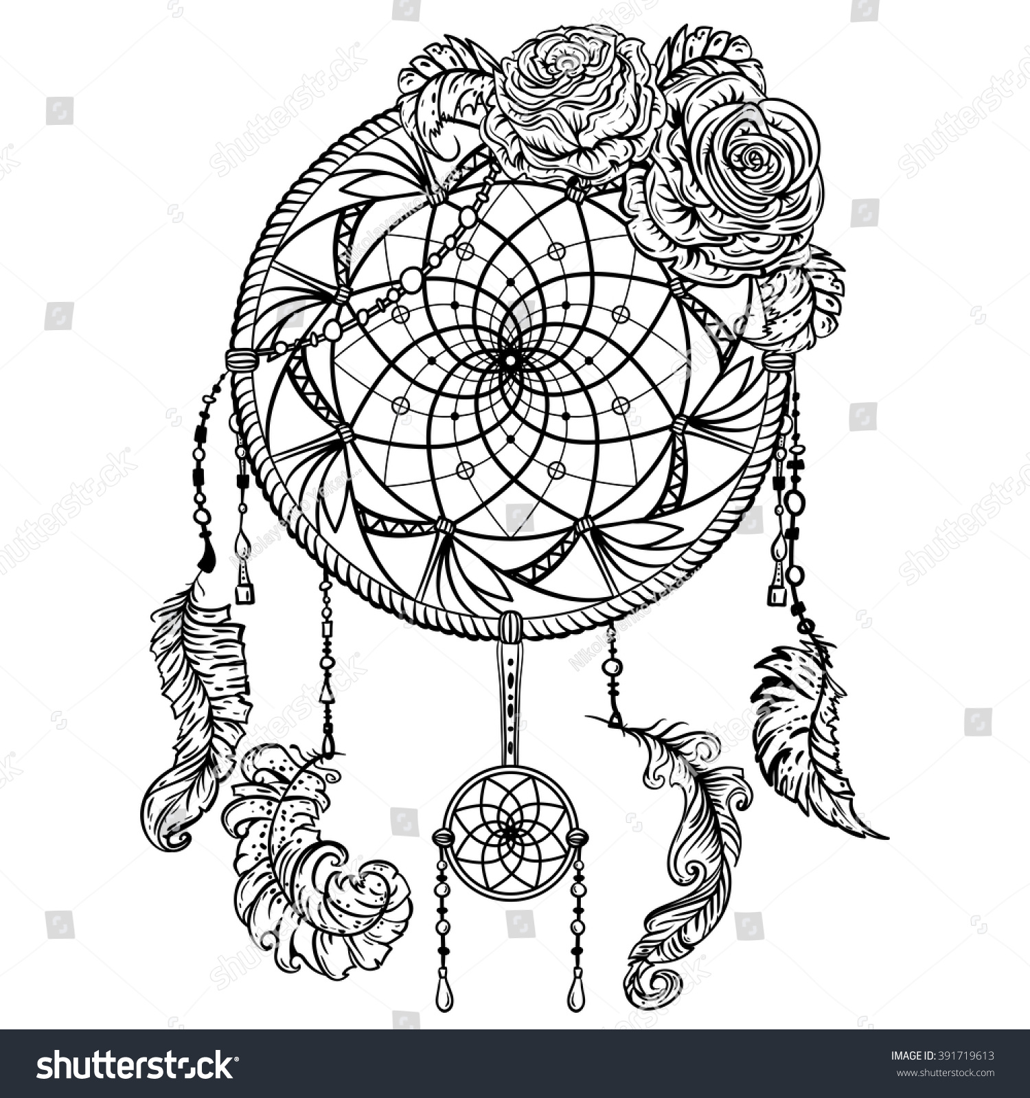 dream catcher ornament roses tattoo art stock vector 391719613 dream catcher ornament roses tattoo art stock vector 391719613