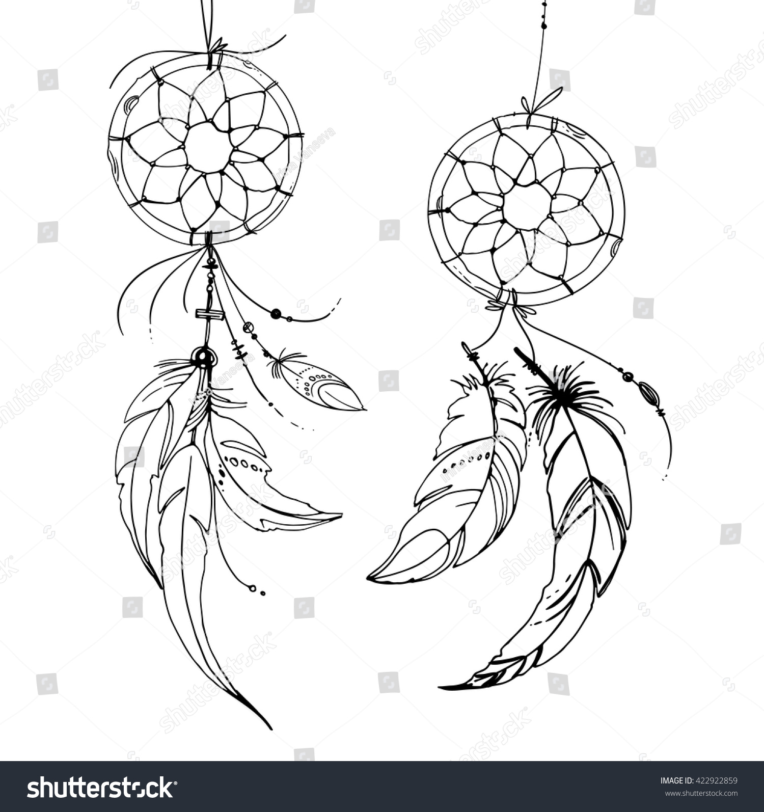 Dreamcatcher Set Ornaments Feathers Beads Native Stock Vector 422922859 Shutterstock