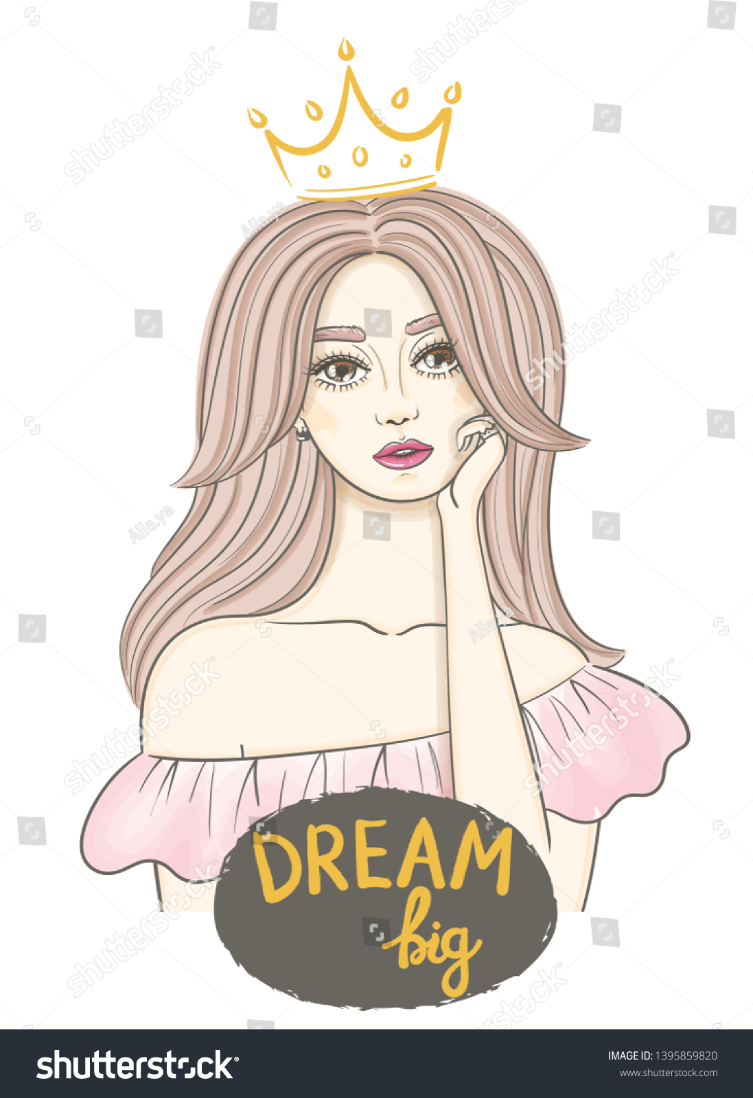 Dreaming Girl Concept Idea Beautiful Young Stock Vector Royalty