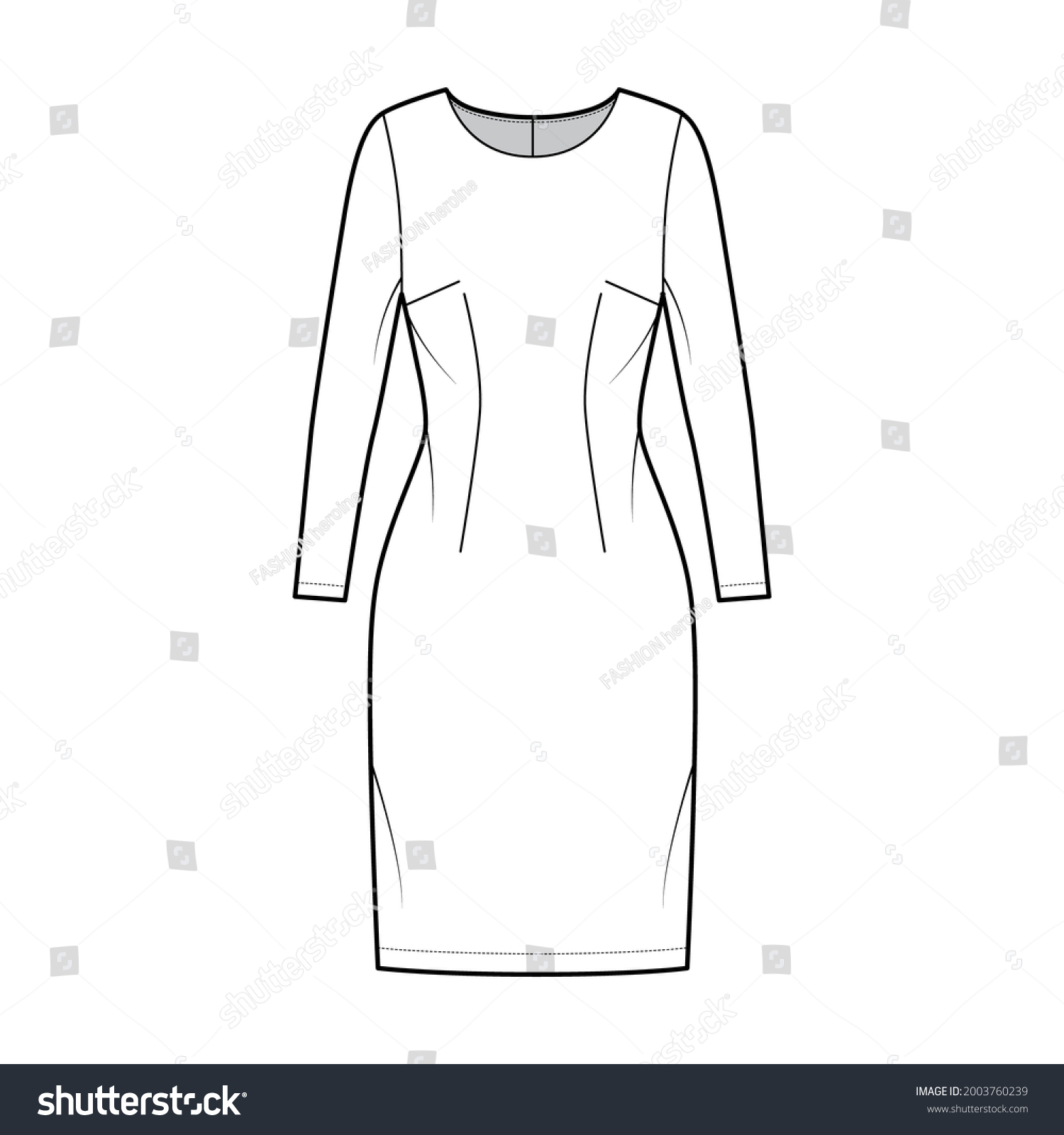 Dress Sheath Technical Fashion Illustration Long Stock Vector (Royalty ...