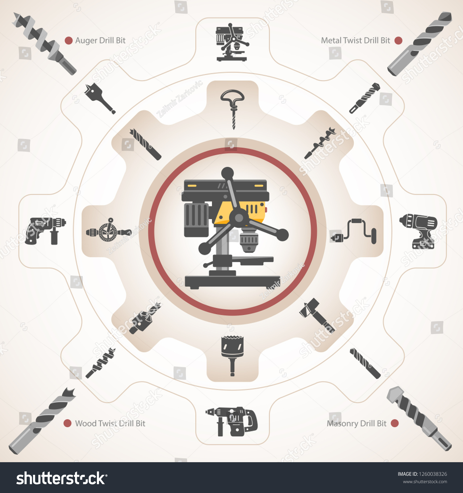 Drill Press Different Types Drill Bits Stock Vector (Royalty Free