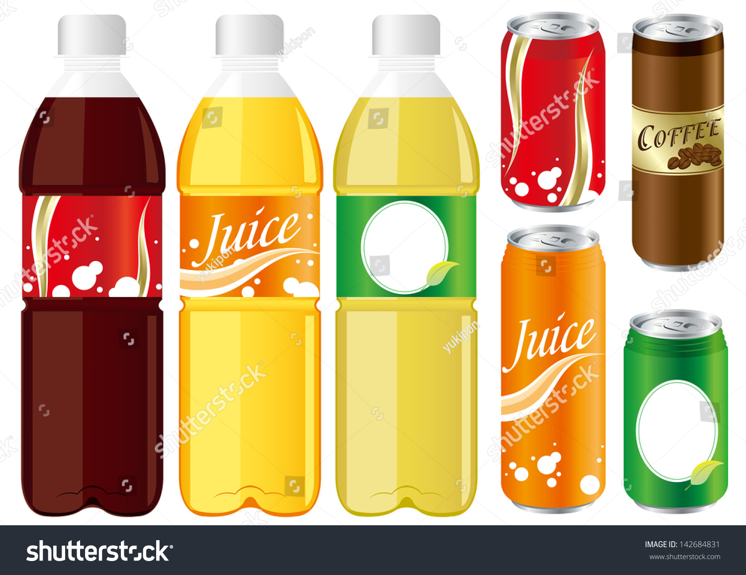 Drinks Juice Cans Pet Bottle Set Vector - 142684831 : Shutterstock