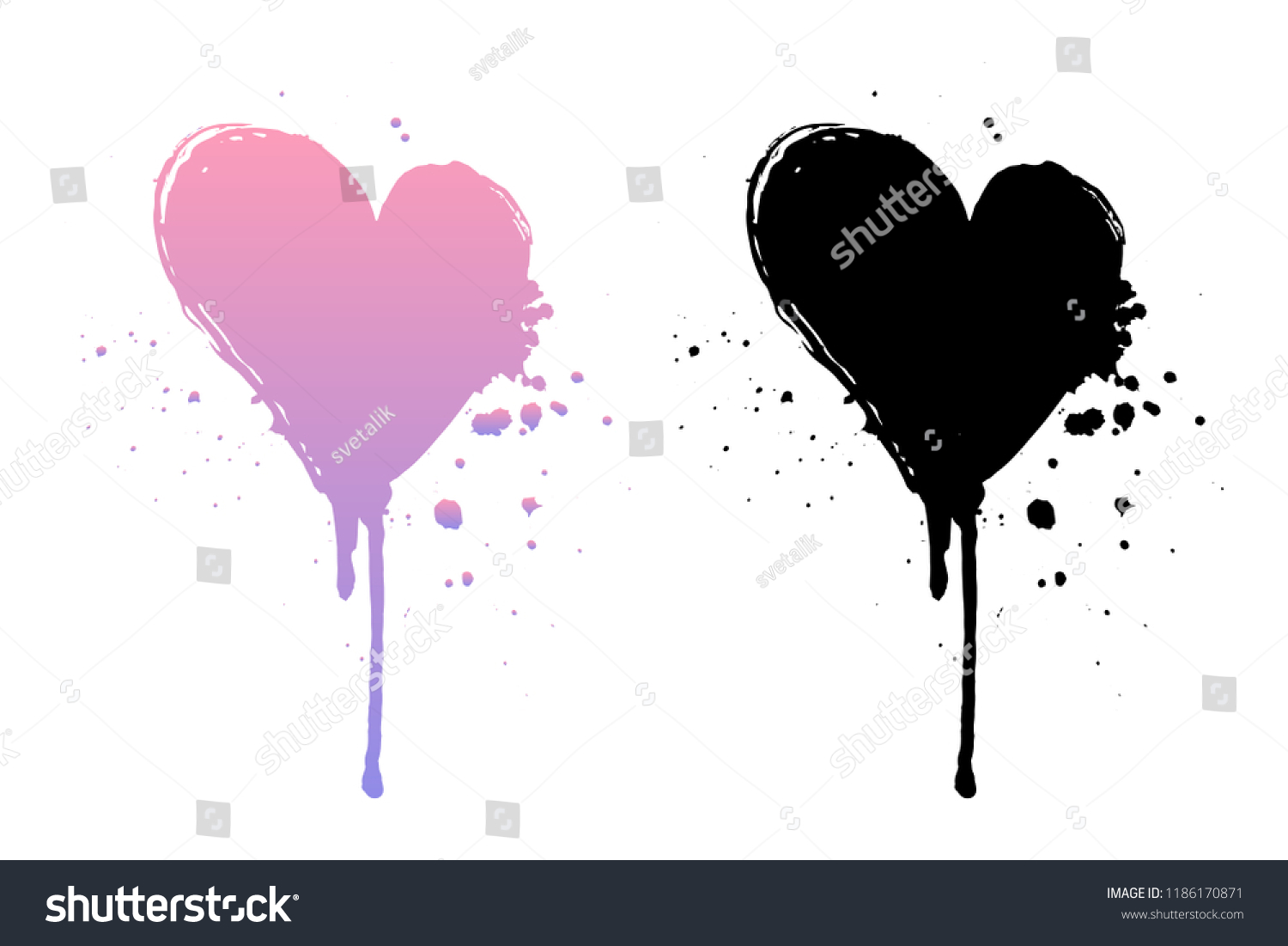 SVG of Dripping paint or black and pink grunge hearts. Brush stroke isolated on white background. Ink splatter illustration. svg