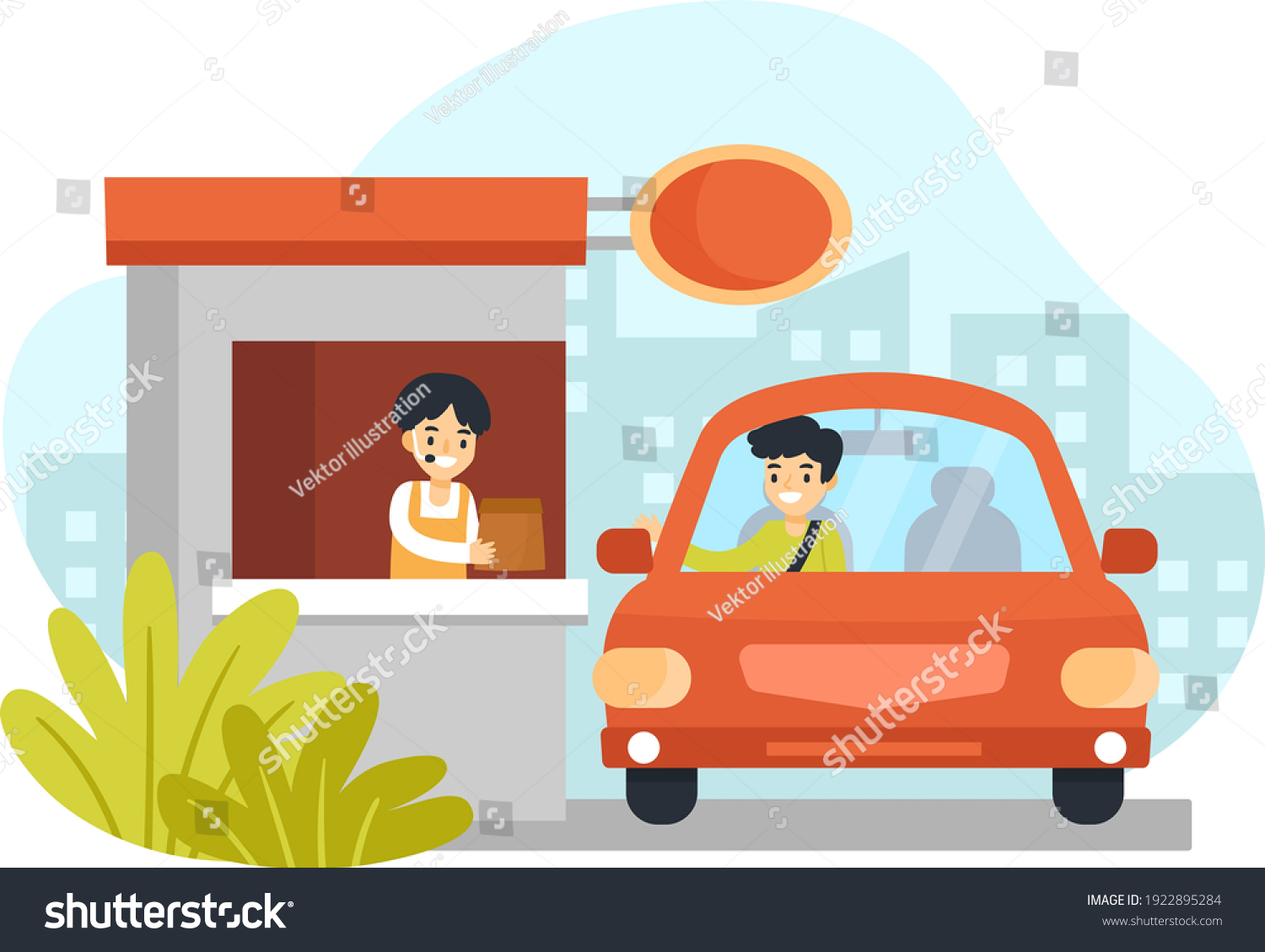 Drive Thru Fast Food Restaurant Employee Stock Vector (Royalty Free ...