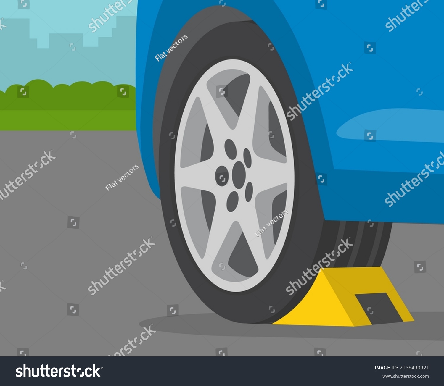 SVG of Driving rules and tips. Close-up view of wheel stopper or chocks. Flat vector illustration template. svg