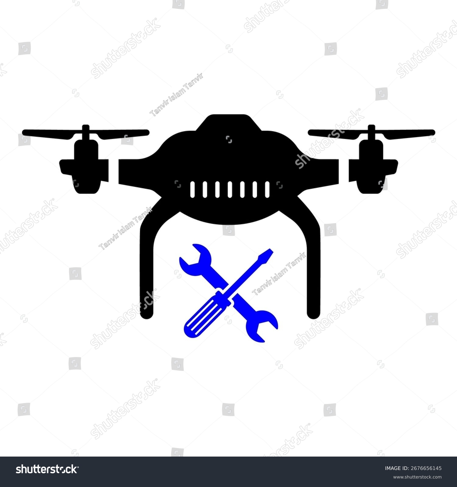 black drone with blue tools repair clip art preview