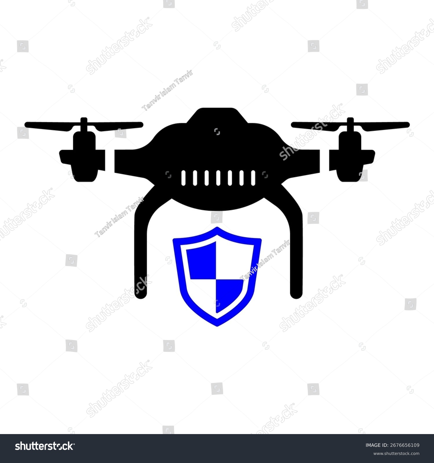 black drone with blue shield security clip art preview