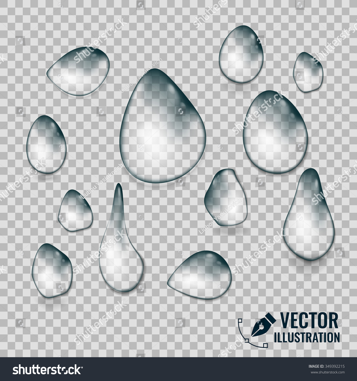 Drop Water On Transparent Background Vector Stock Vector 349392215