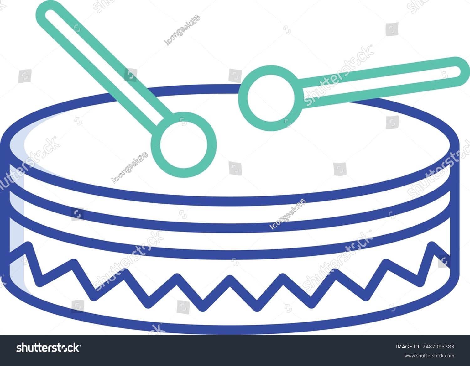 blue drum with green drumsticks clip art preview