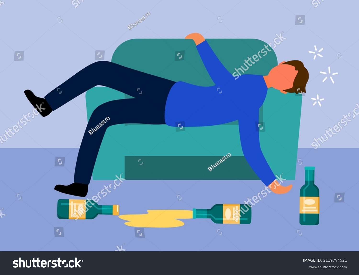 Drunk Man Sleeping On Sofa Beer Stock Vector (Royalty Free) 2119794521 ...