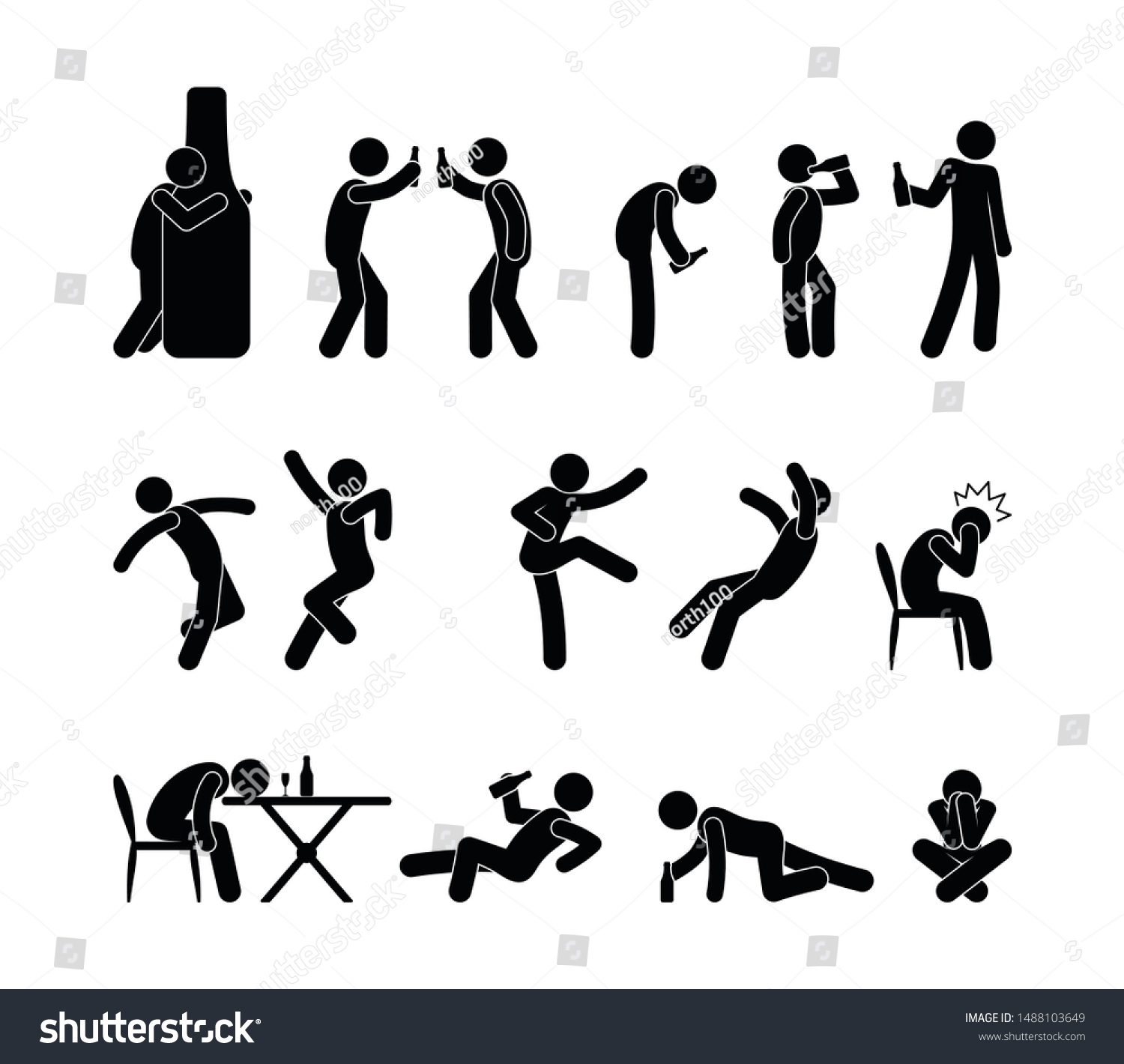 SVG of Drunk people in different situations. Cocktail party people drink alcohol. A man drinks wine, beer. Sticks figure pictogram alcoholism. svg