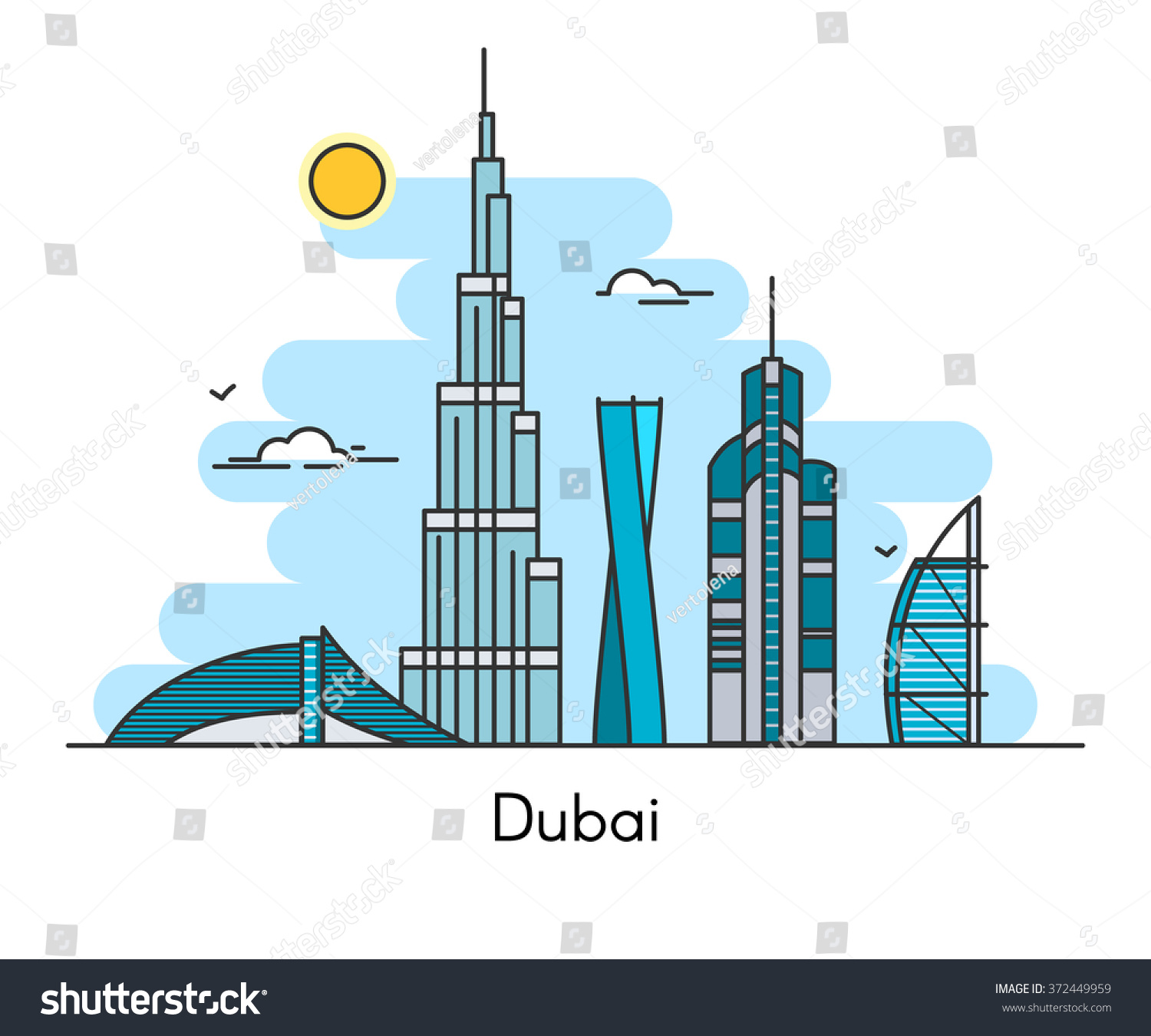 Dubai City Skyline Background United Arab Stock Vector 372449959 ...