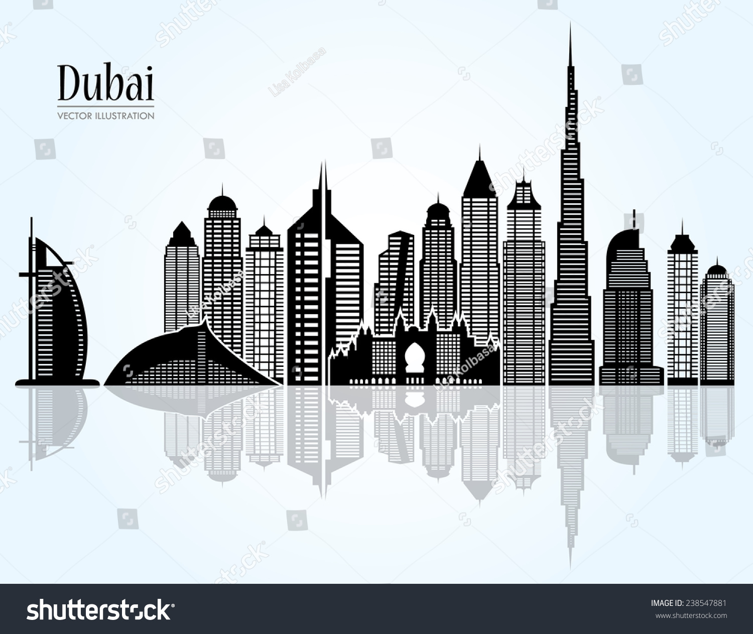Dubai City Skyline Detailed Silhouette. Vector Illustration - 238547881 ...