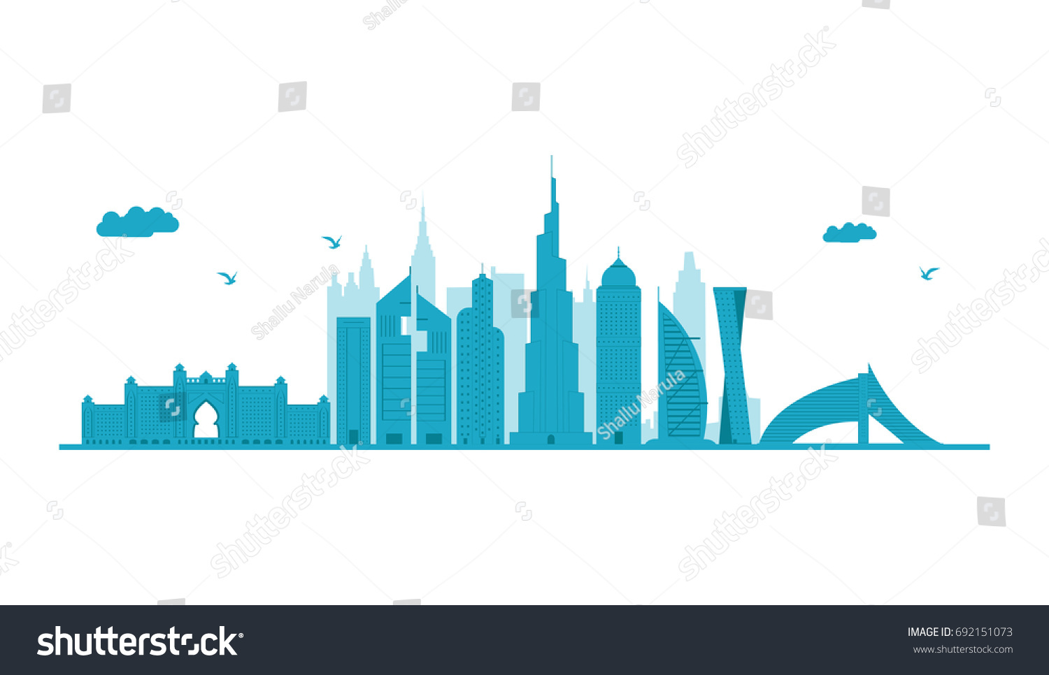 Dubai Skyline Detailed Vector Illustration Isolated Stock Vector Dubai Skyline Detailed Vector Illustration Isolated Stock Vector