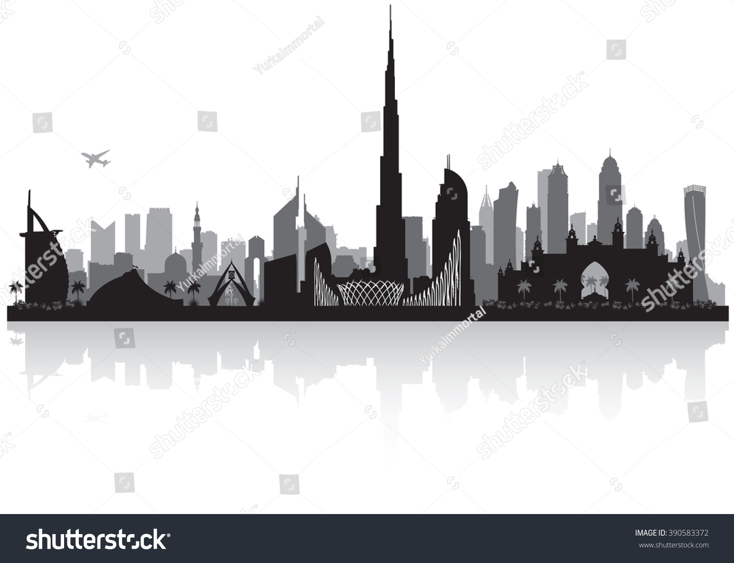 Dubai Uae City Skyline Vector Silhouette Stock Vector (Royalty Free ...