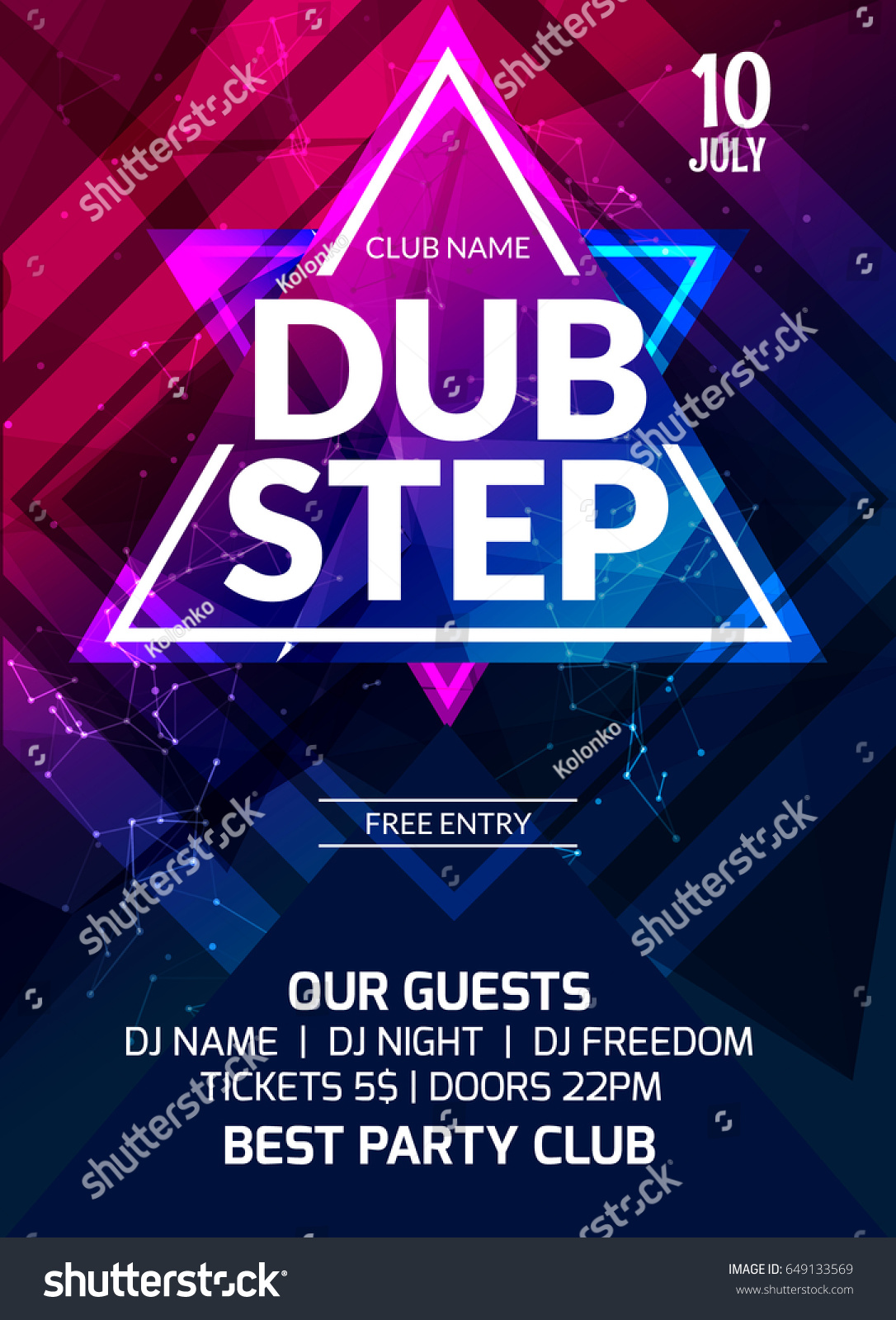 Dubstep Party Flyer Poster Futuristic Club Stock Vector Royalty Free