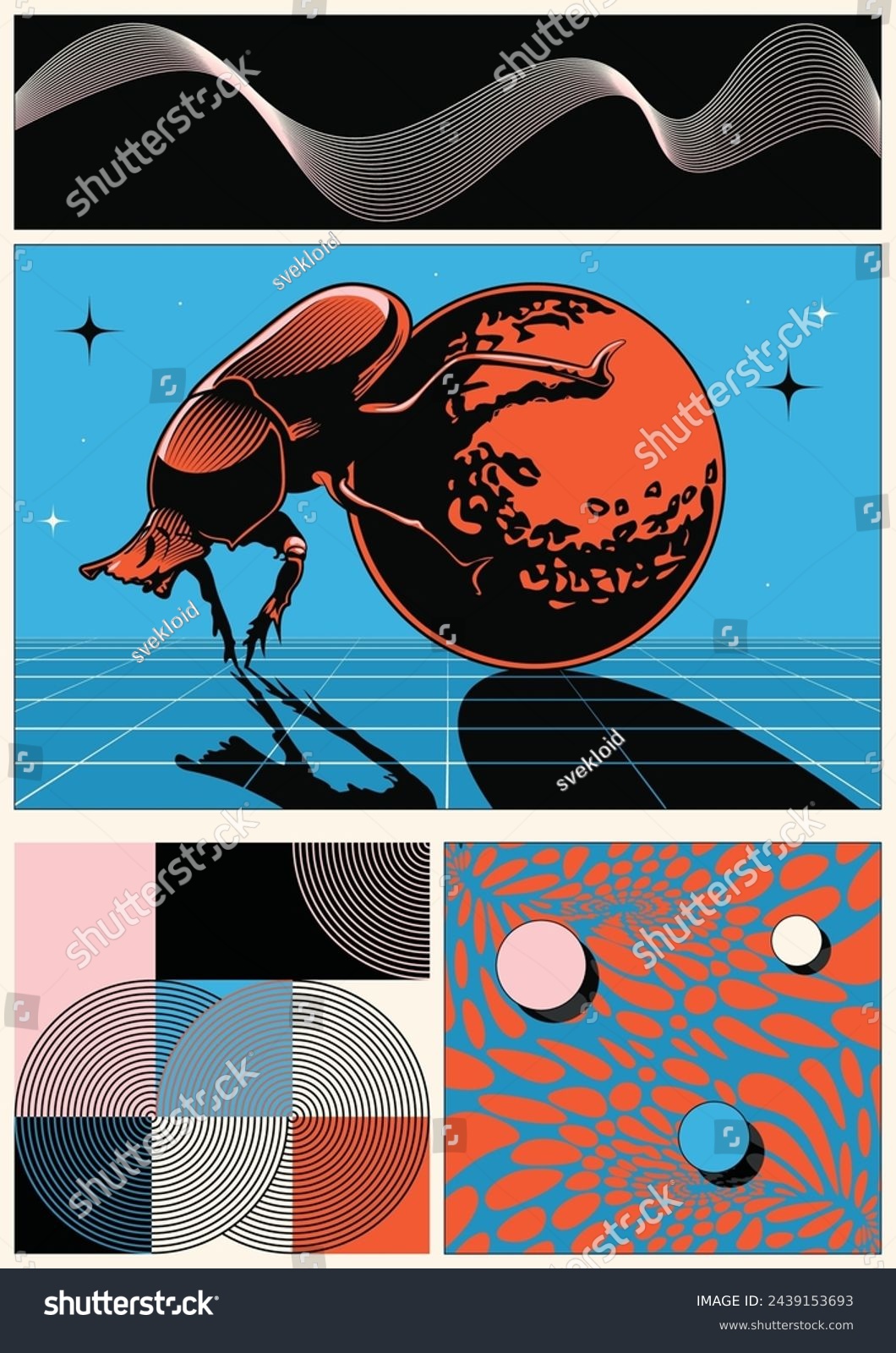SVG of Dung Beetle, Dor-Bug Abstract Style Poster, Geometric Shapes, Colorful Background  svg
